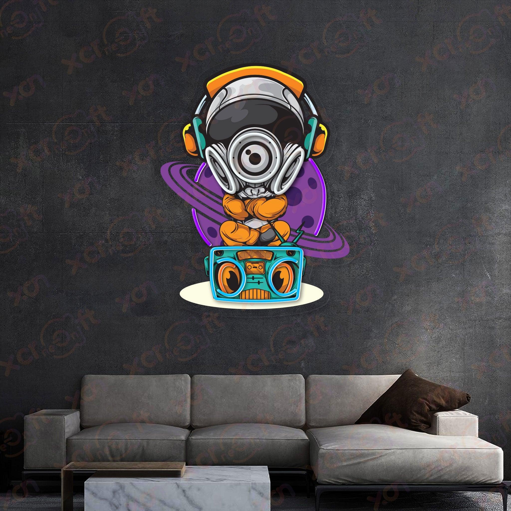 Astronaut with headphones neon sign music decor