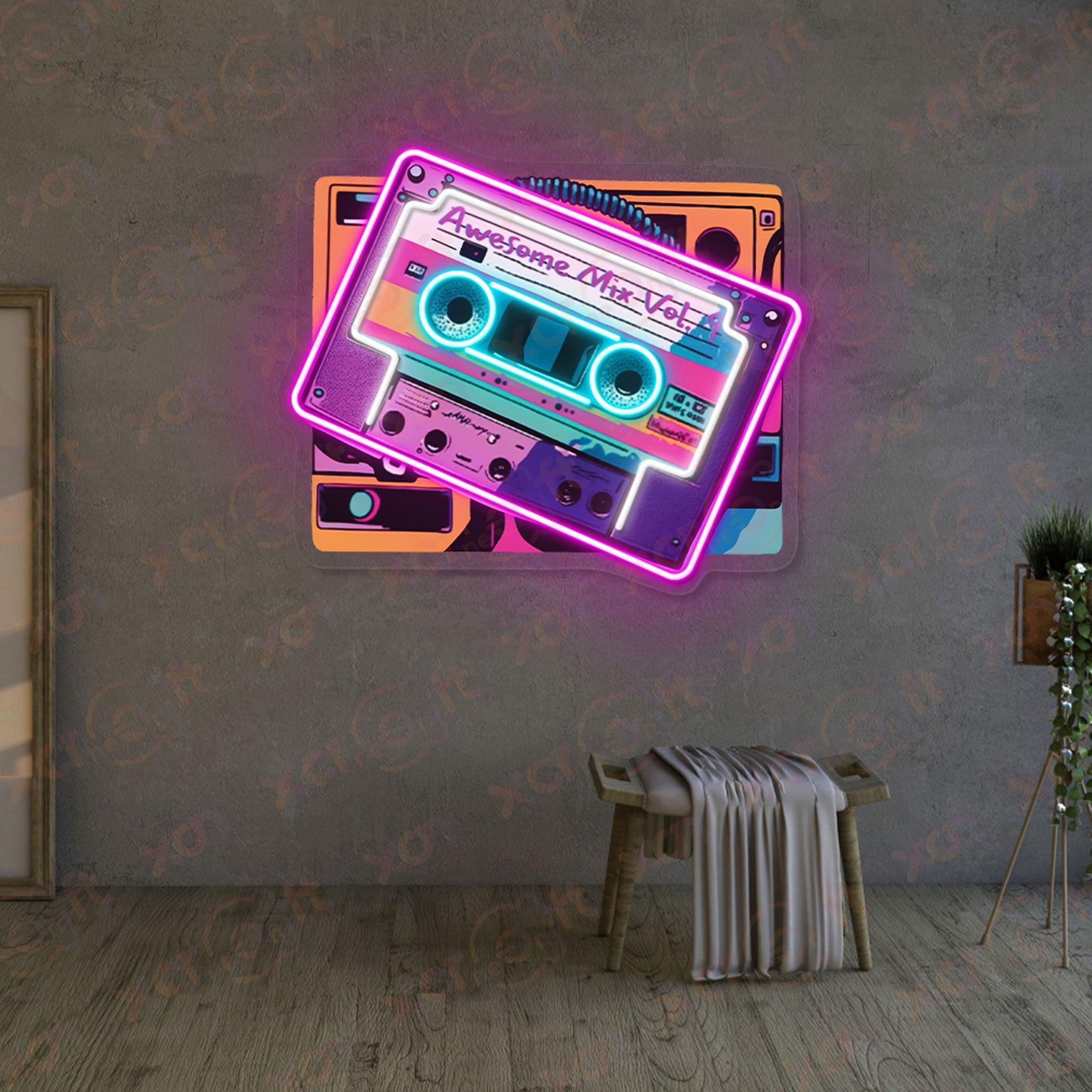 LED neon sign cassette tape "Awesome Mix Vol" music decor