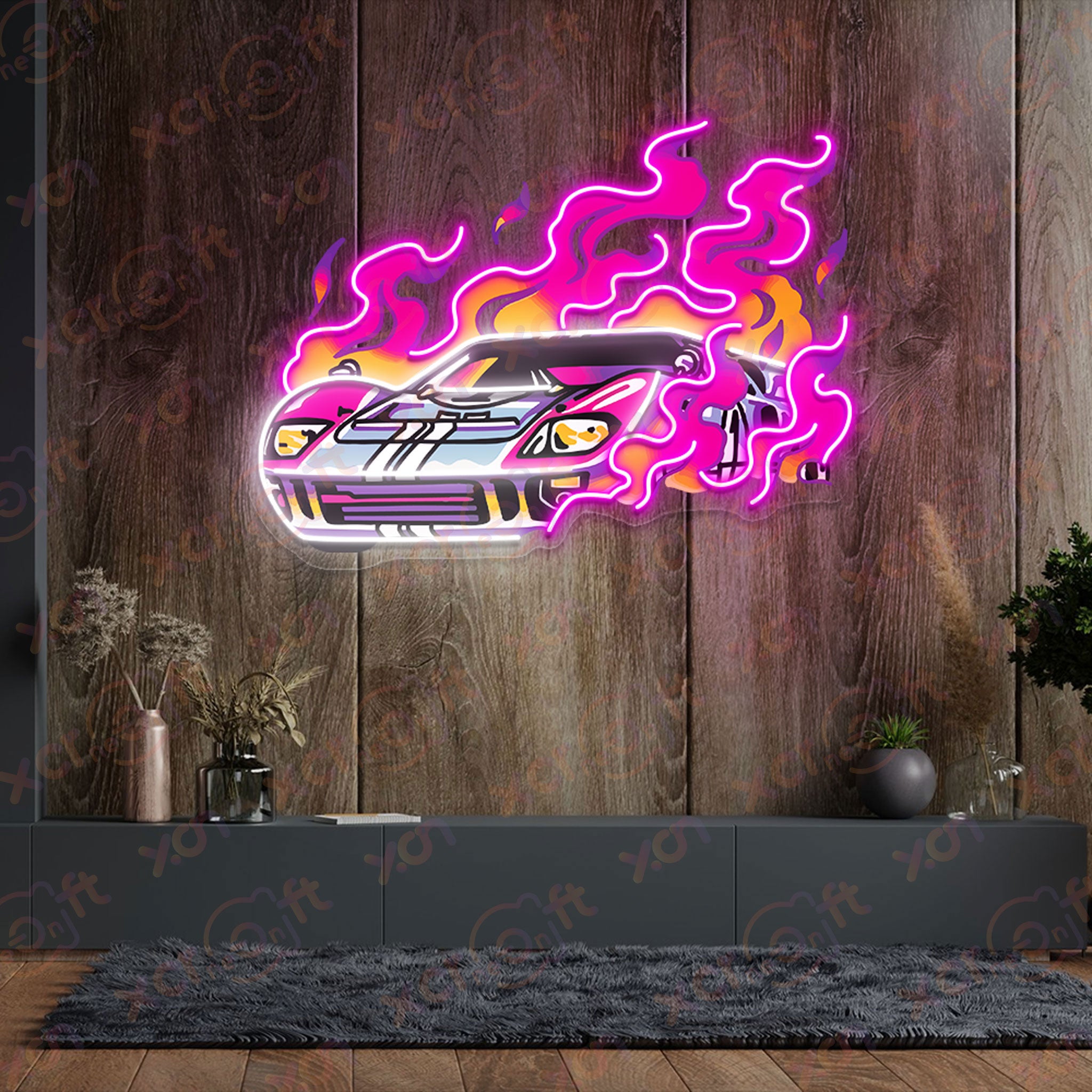 Racing Fire Car LED Neon Light For Room Decoration