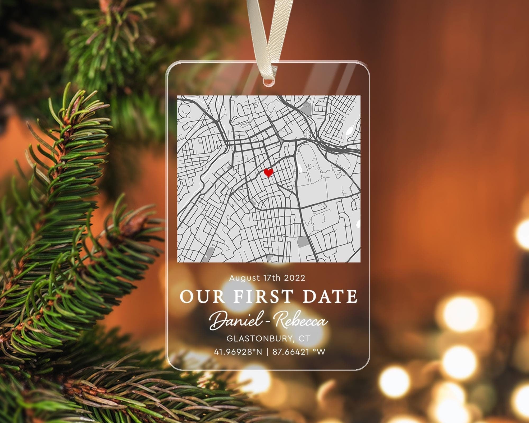 Personalized Map Our First Date Keychain