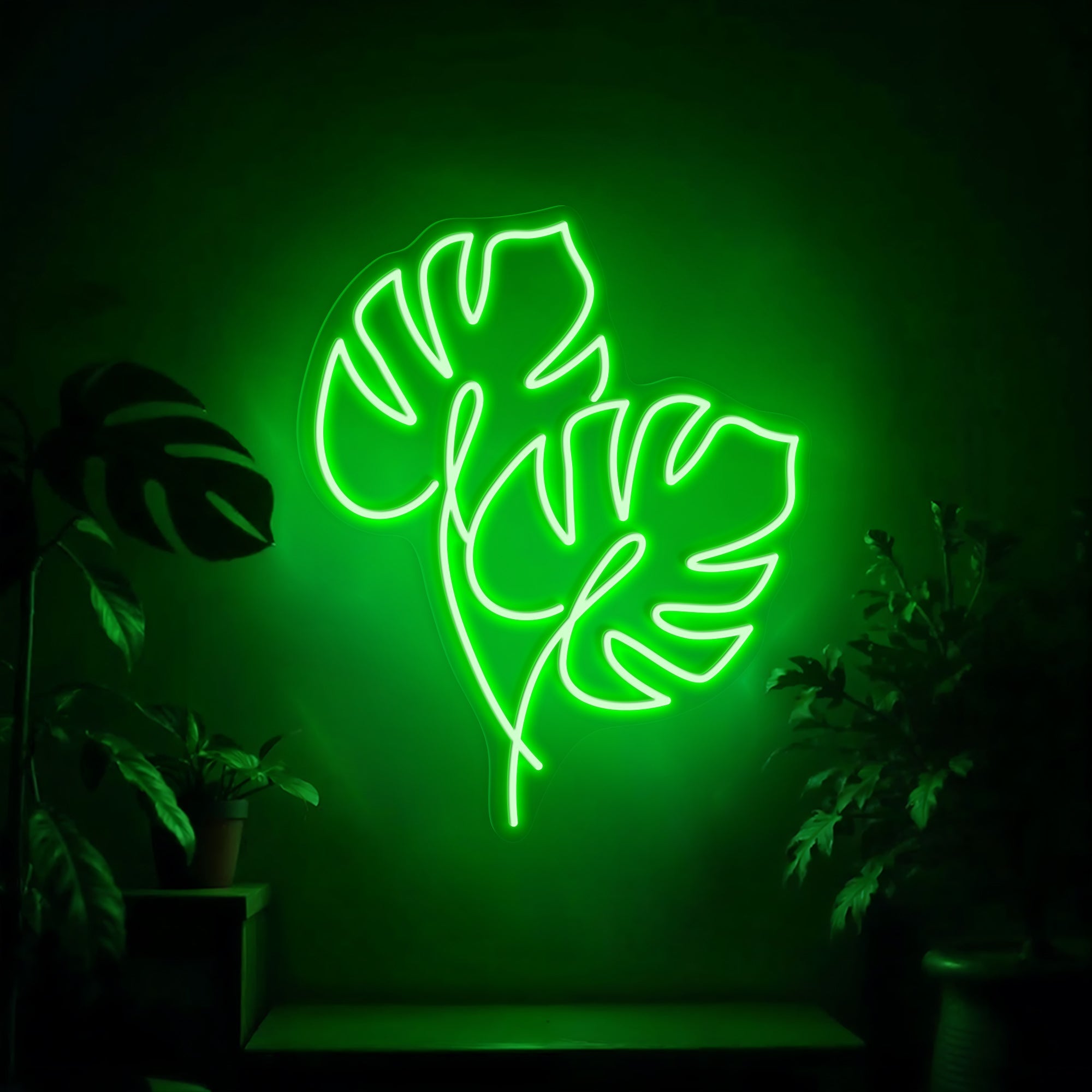 Double Monstera Leaf Neon Sign