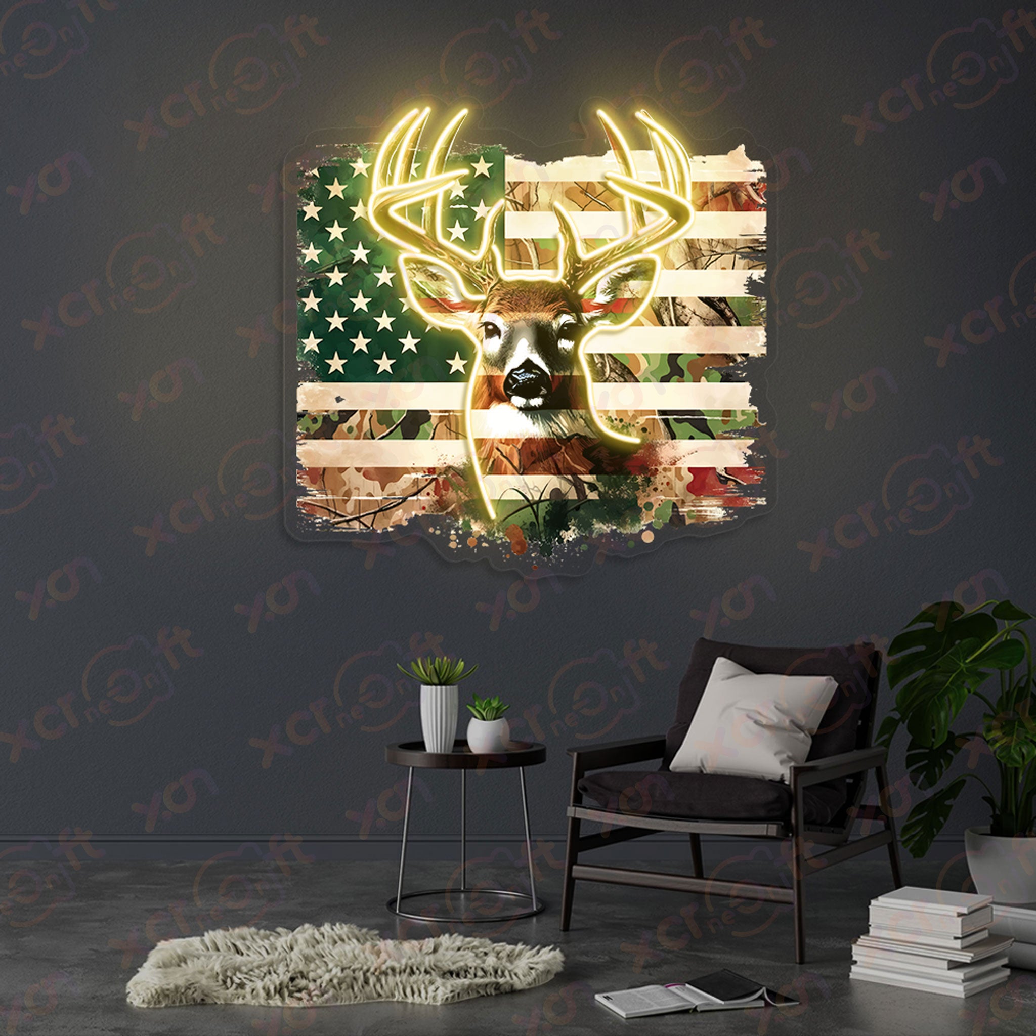 Camo American Deer Decoration UV Printed Neon Signs