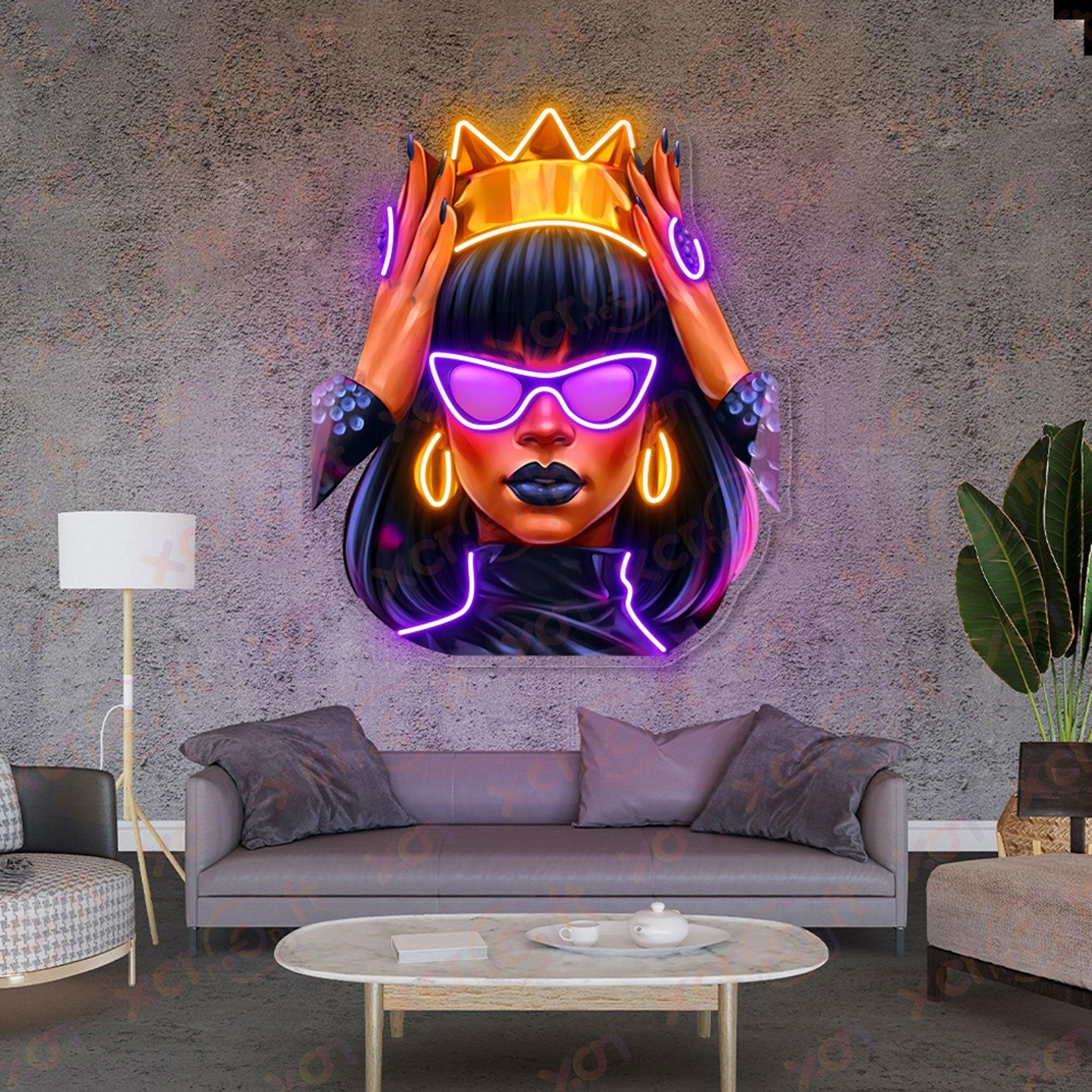 Girl wears crown Decoration UV Printed Neon Signs