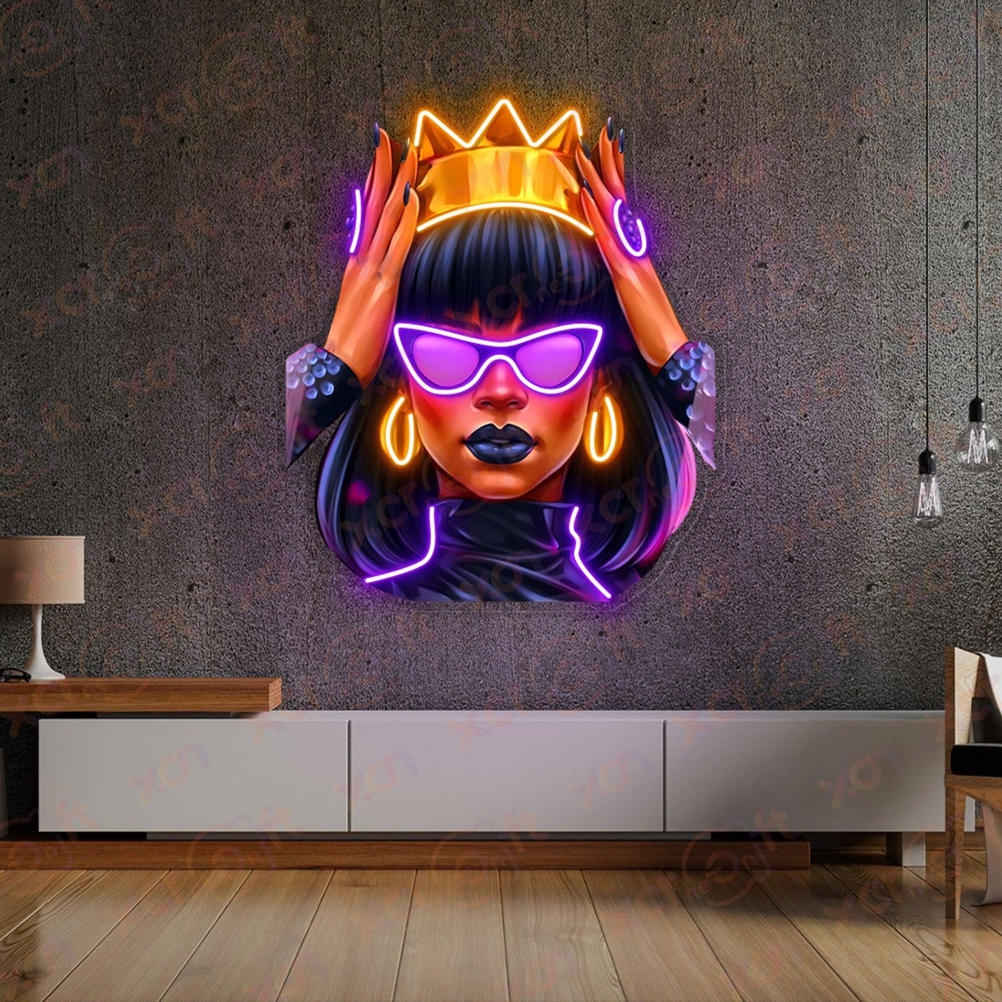 Girl wears crown Decoration UV Printed Neon Signs