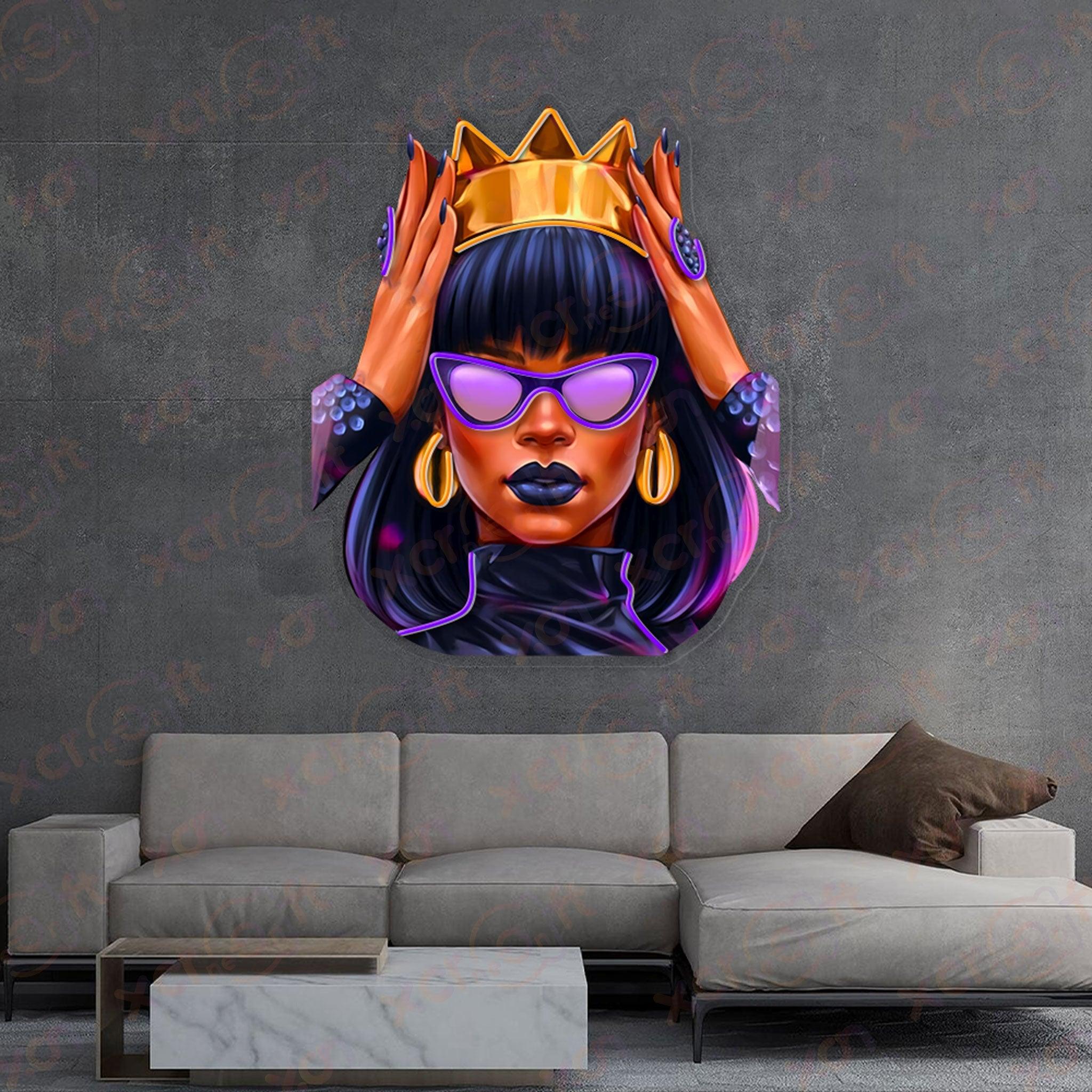 Girl wears crown Decoration UV Printed Neon Signs