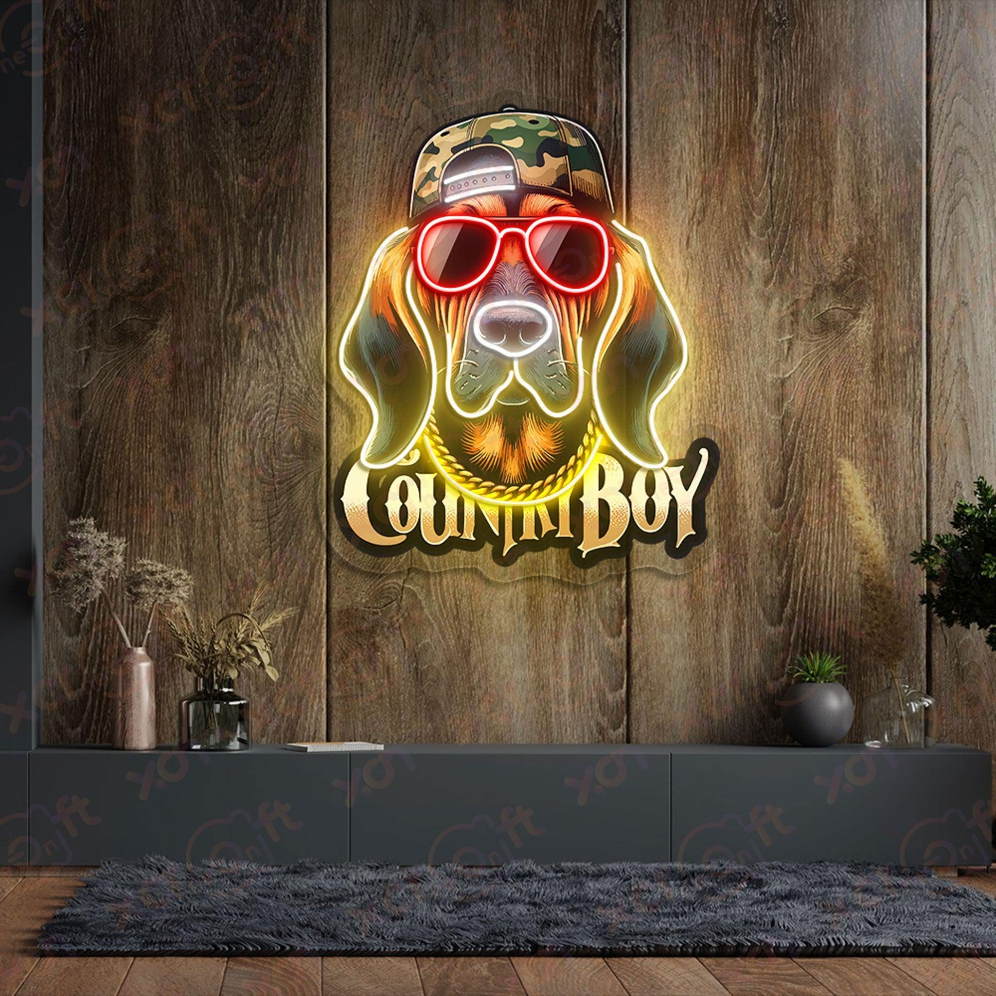 "Country Boy" logo with cool dog mascot.