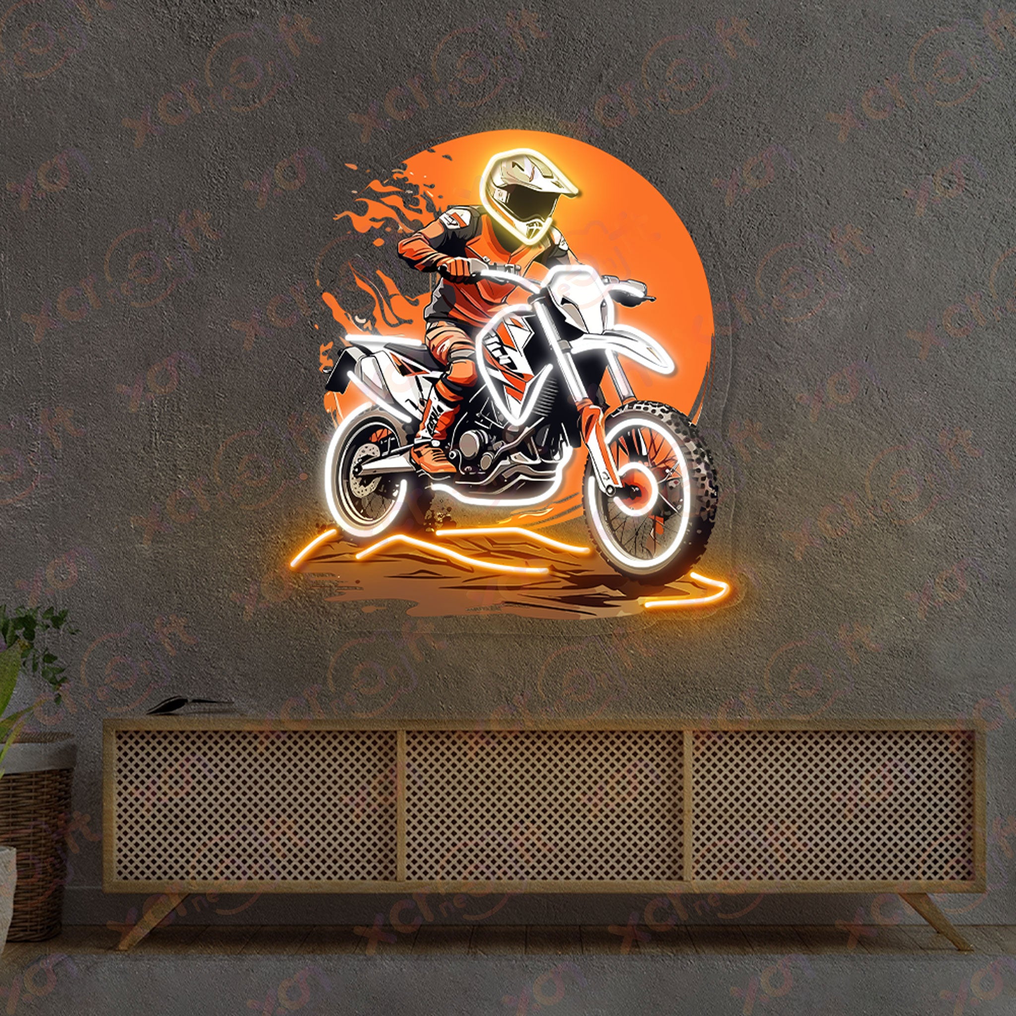 Orange High-Speed Dirt Bike Neon Wall Art Decor