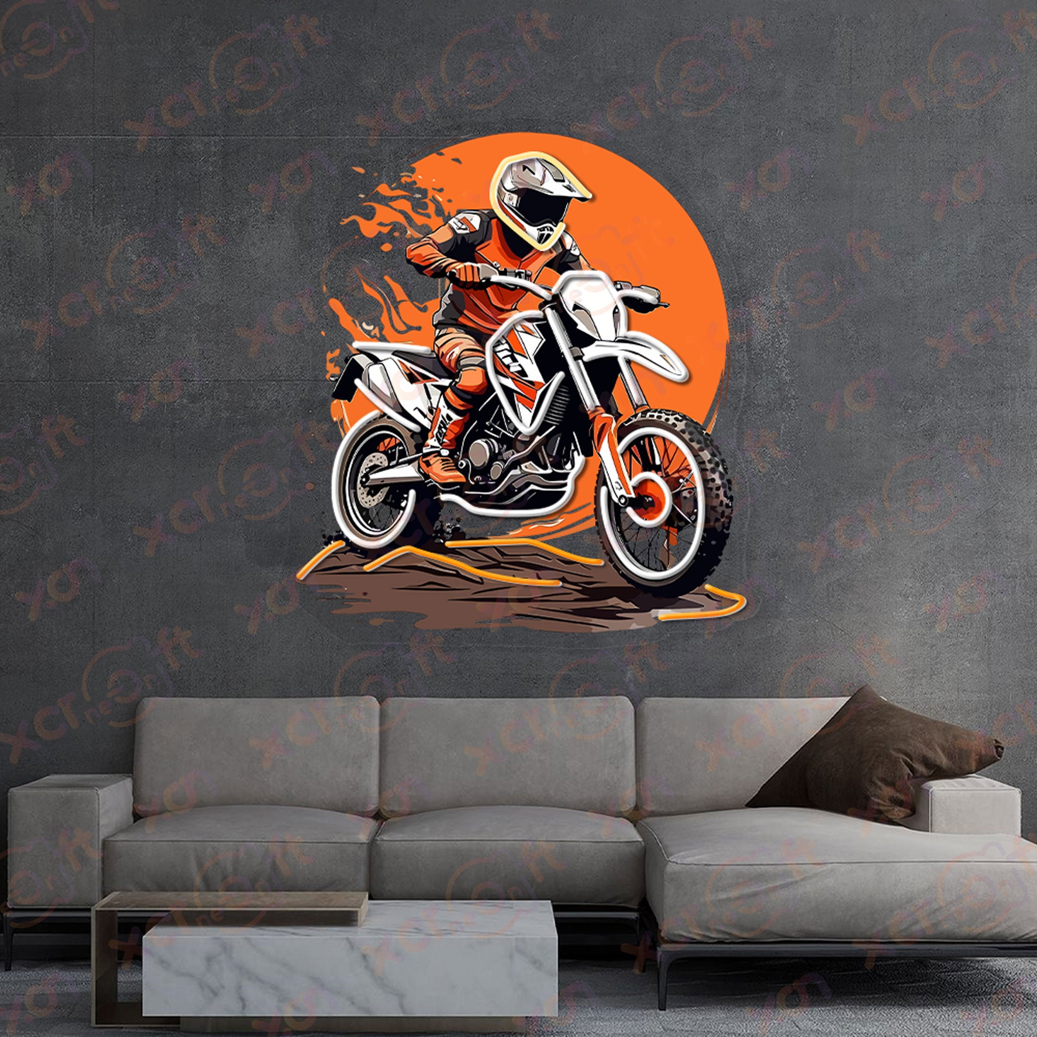 Orange High-Speed Dirt Bike Neon Wall Art Decor