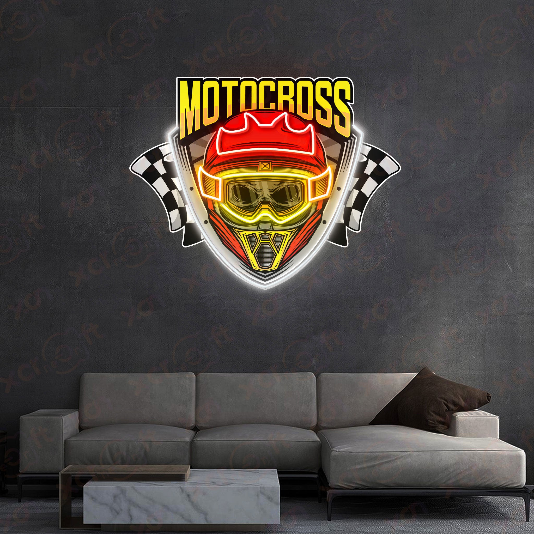 Motorcross Helmet UV Neon Light for Wall Art