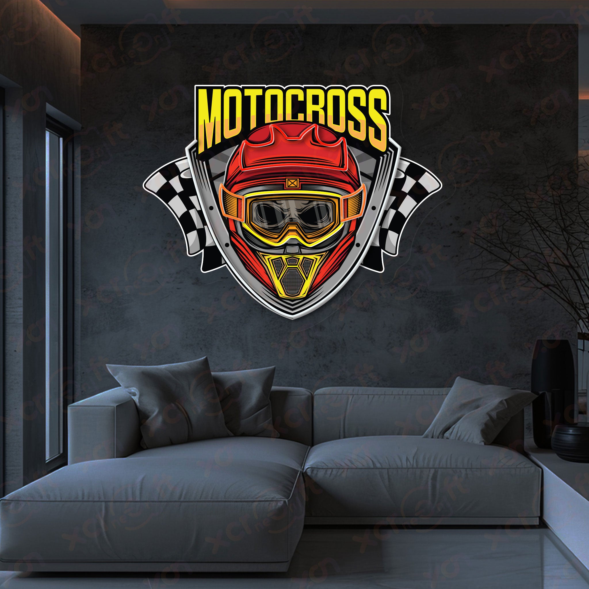 Motorcross Helmet UV Neon Light for Wall Art