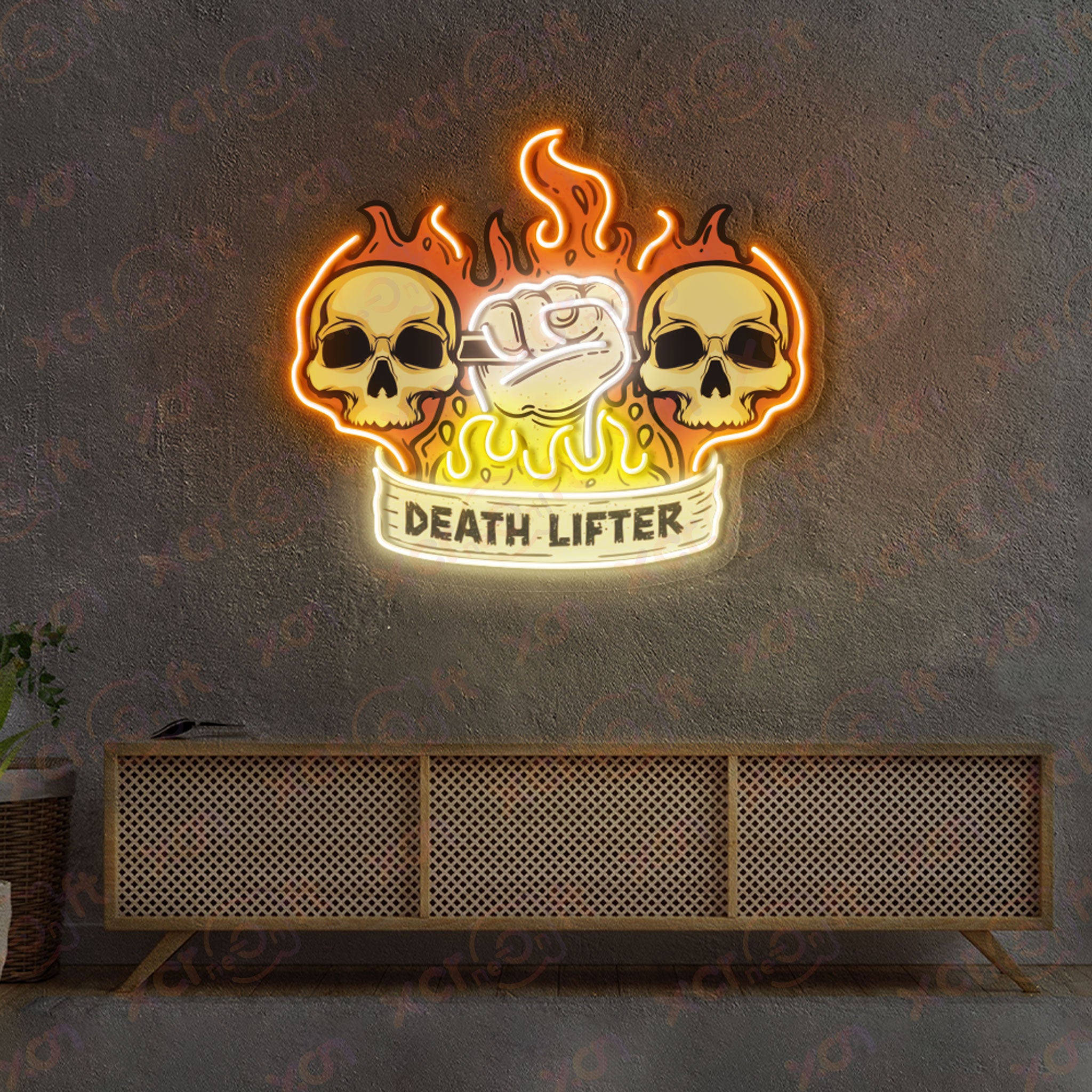 Fiery Skulls Weightlifting UV Printed Neon Sign