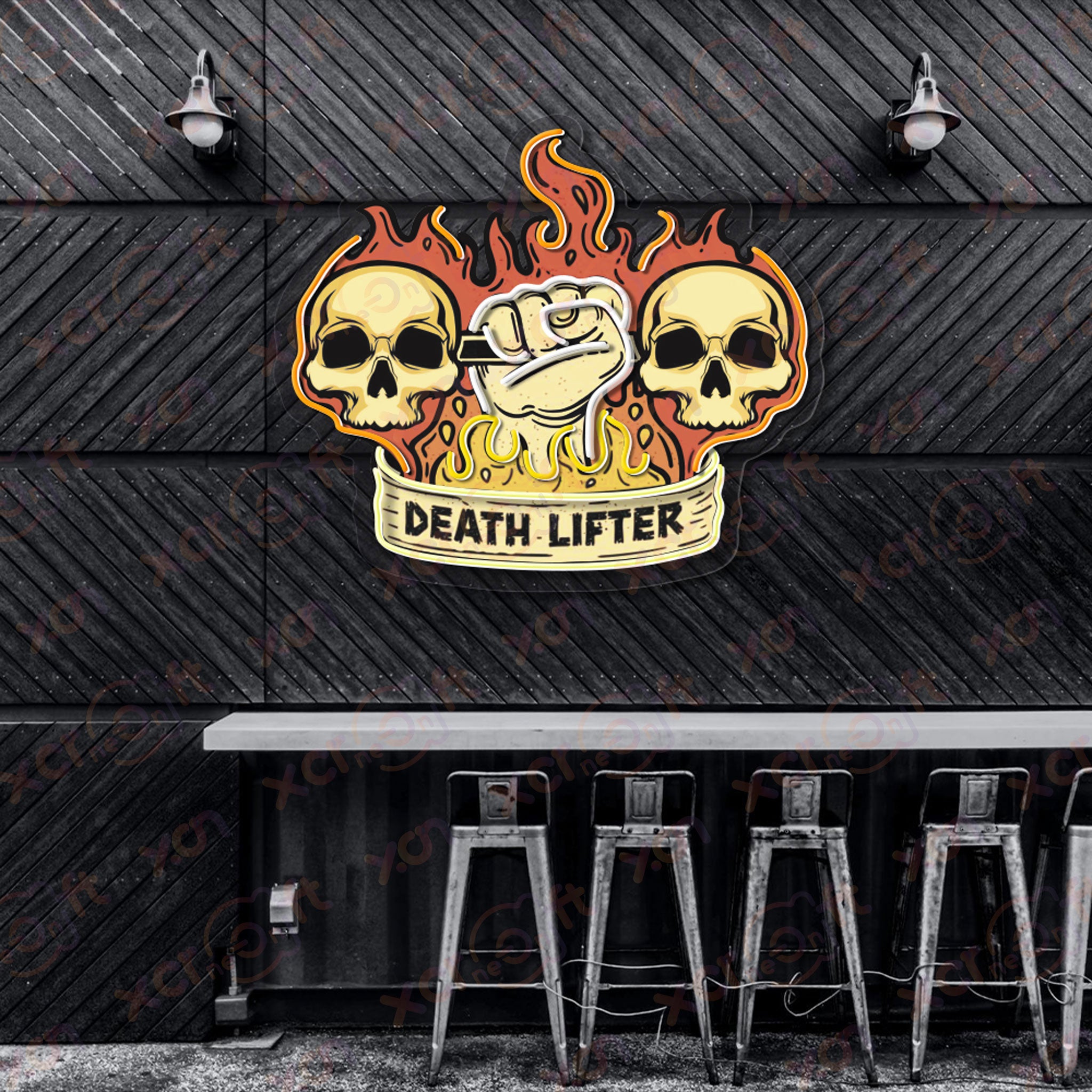 Fiery Skulls Weightlifting UV Printed Neon Sign