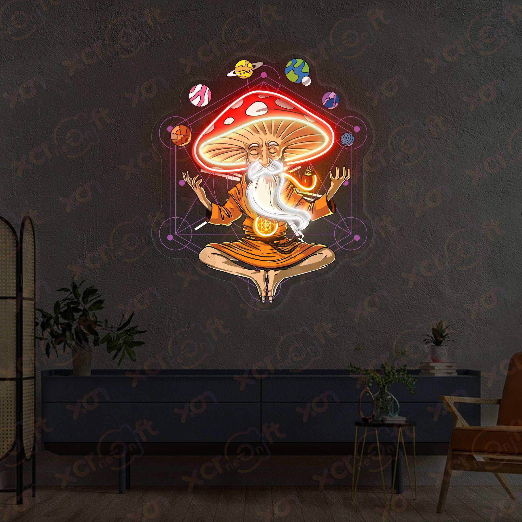 Cosmic Mushroom Meditator LED Neon Wall Art