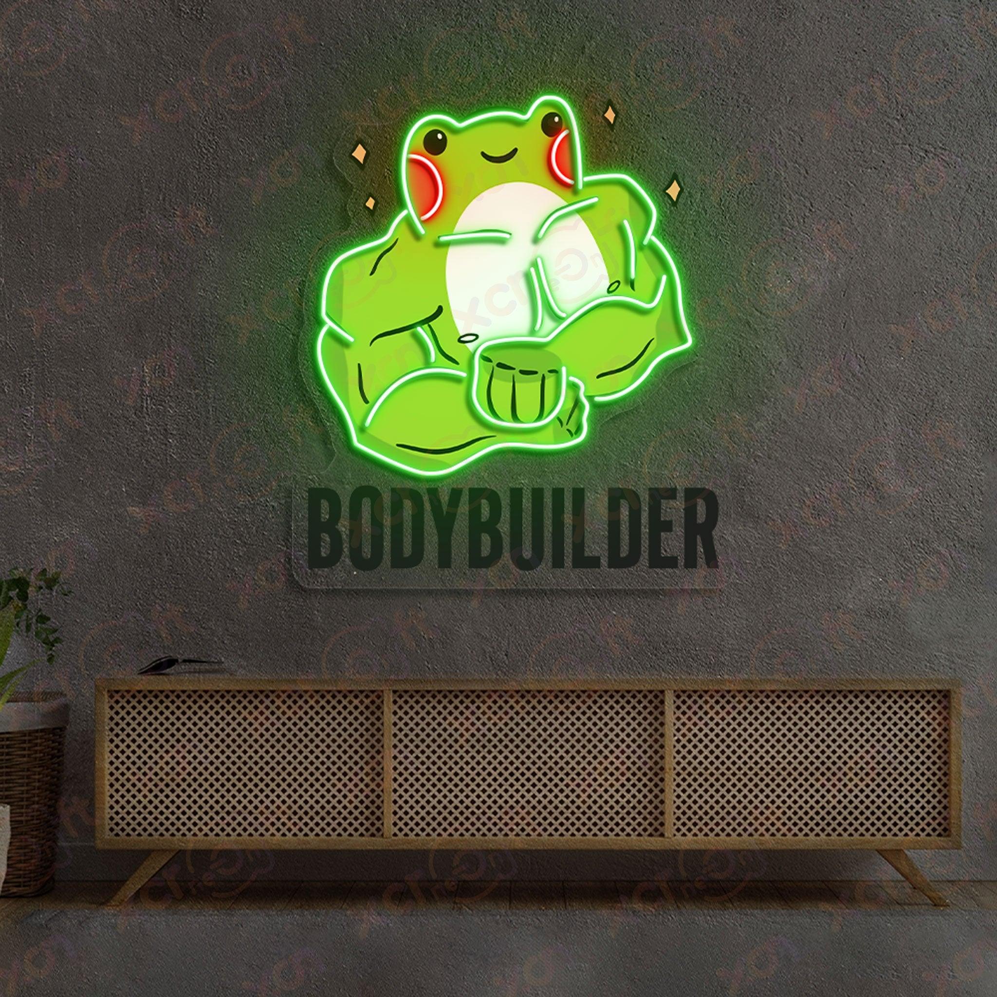 Neon sign bodybuilder frog gym