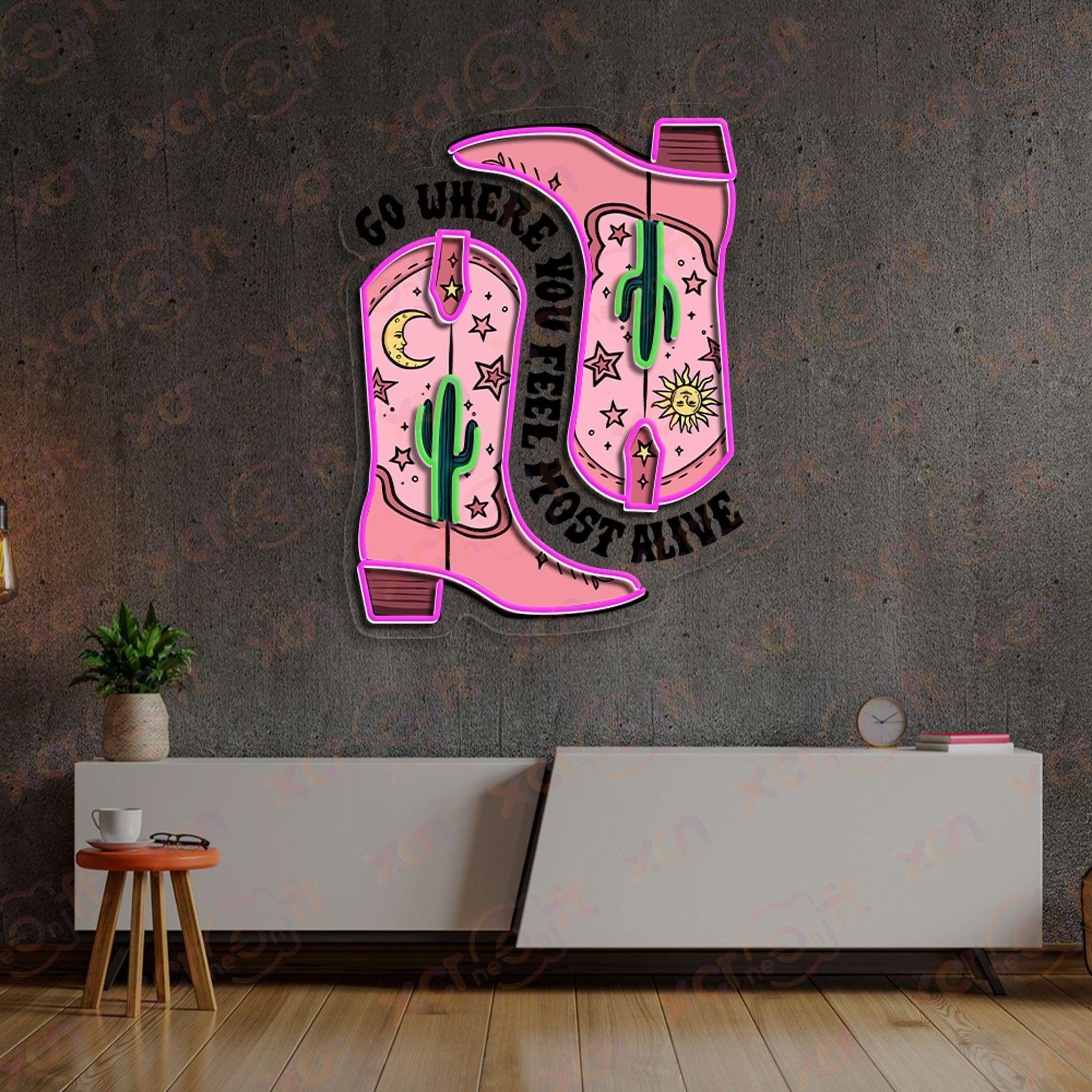 UV printed neon sign cowboy boots