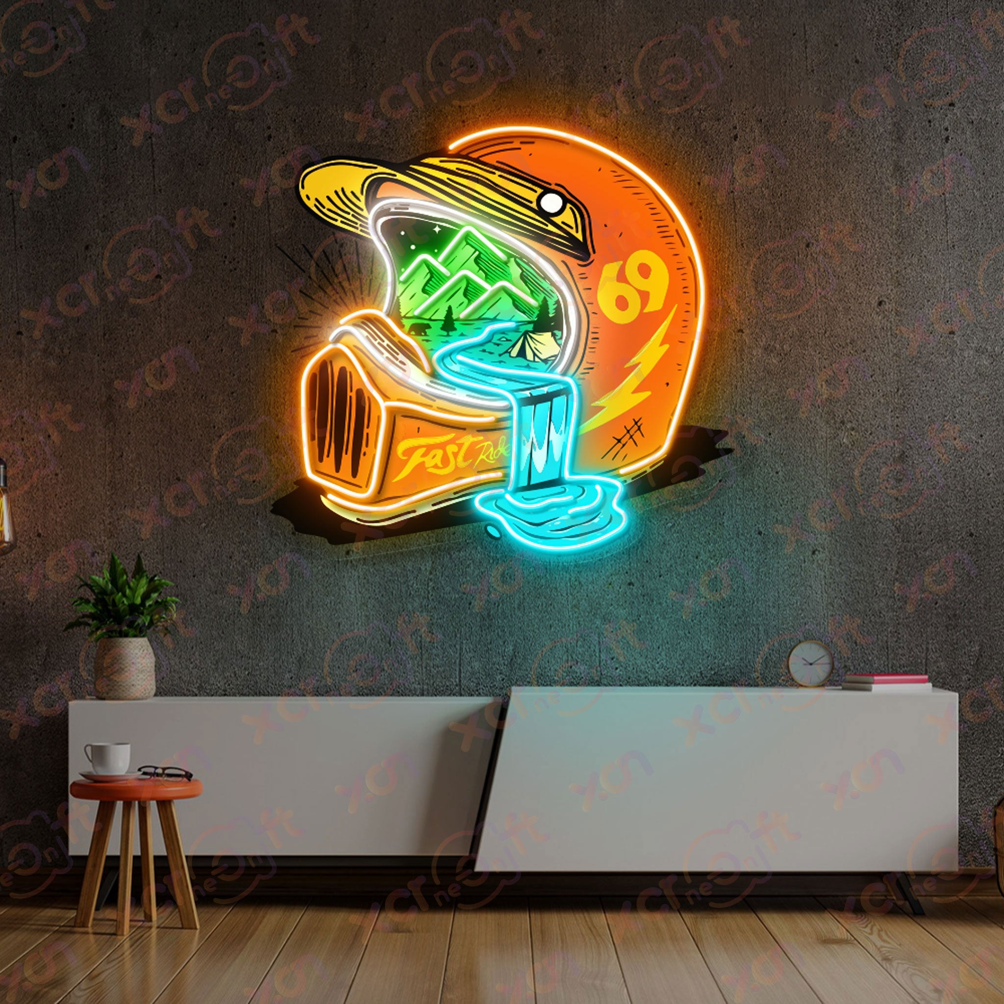 Ride Nature Helmet UV Printed Neon Sign Creative Decor