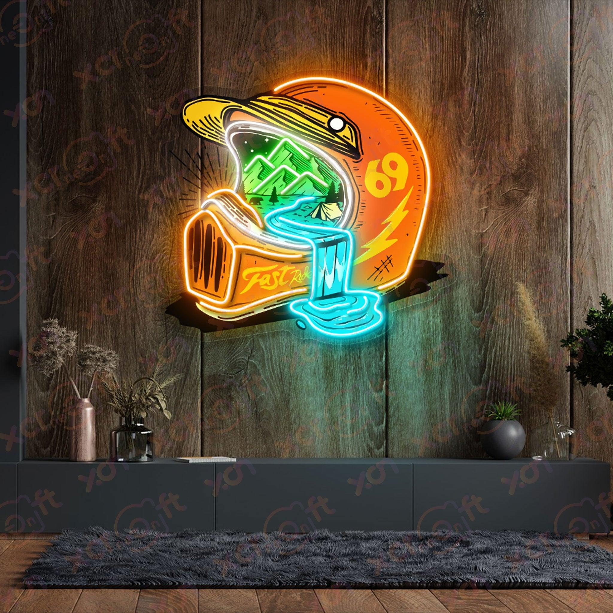 LED neon sign adventure helmet