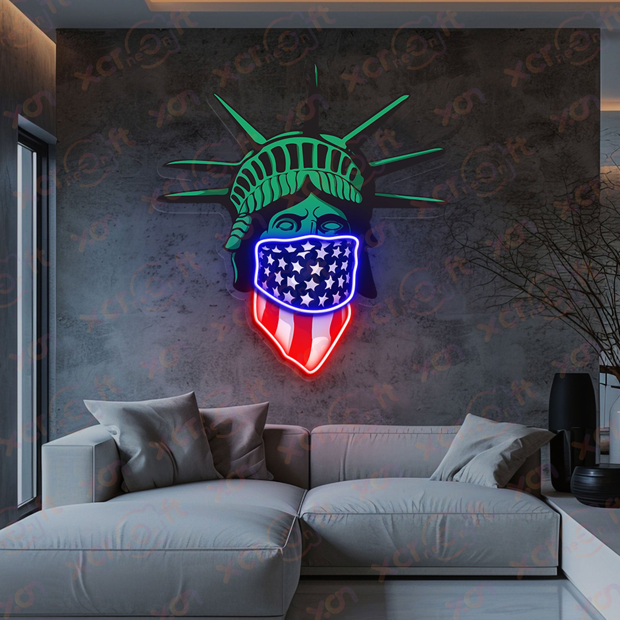 Liberty Queen With US Flag LED Neon Light