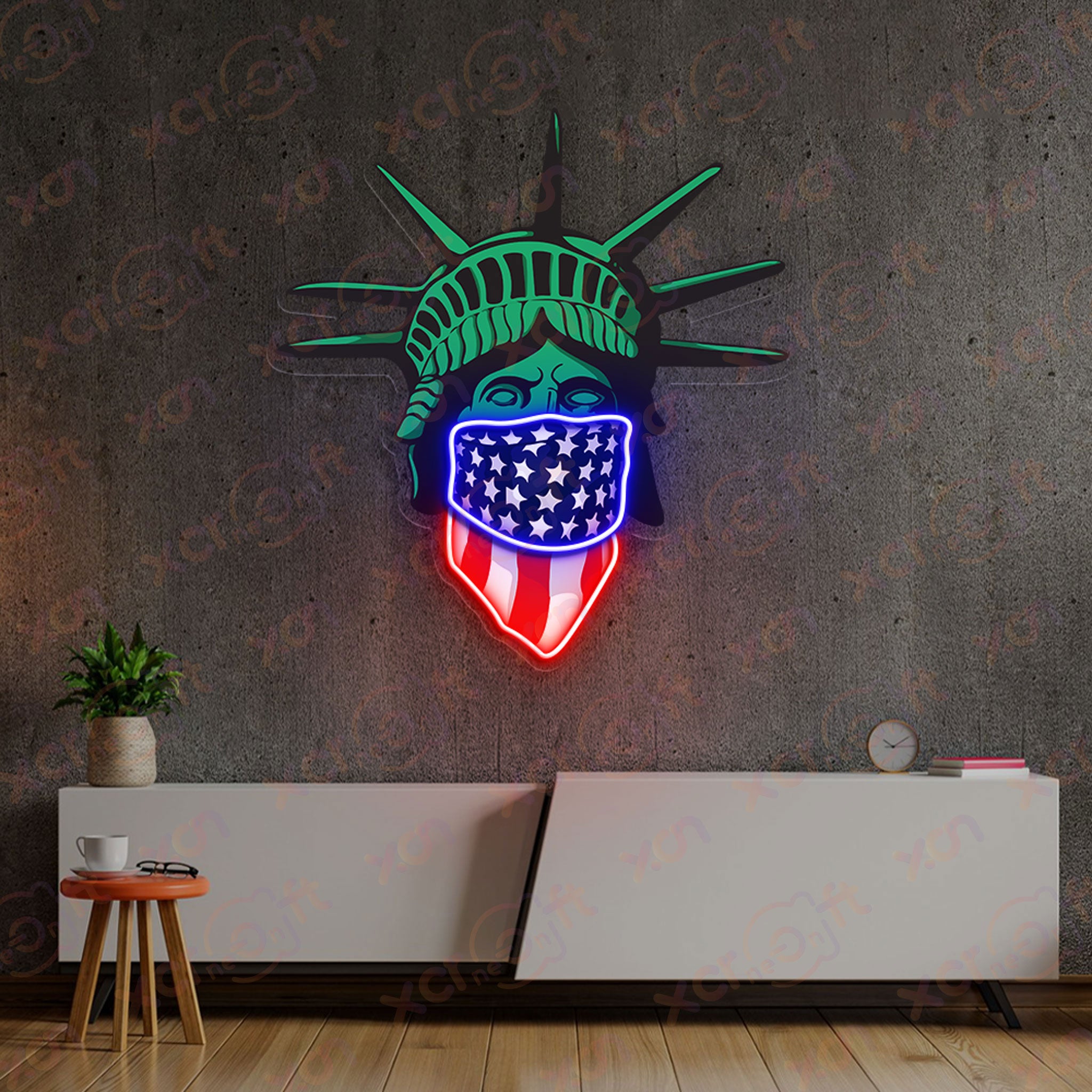 Liberty Queen With US Flag LED Neon Light