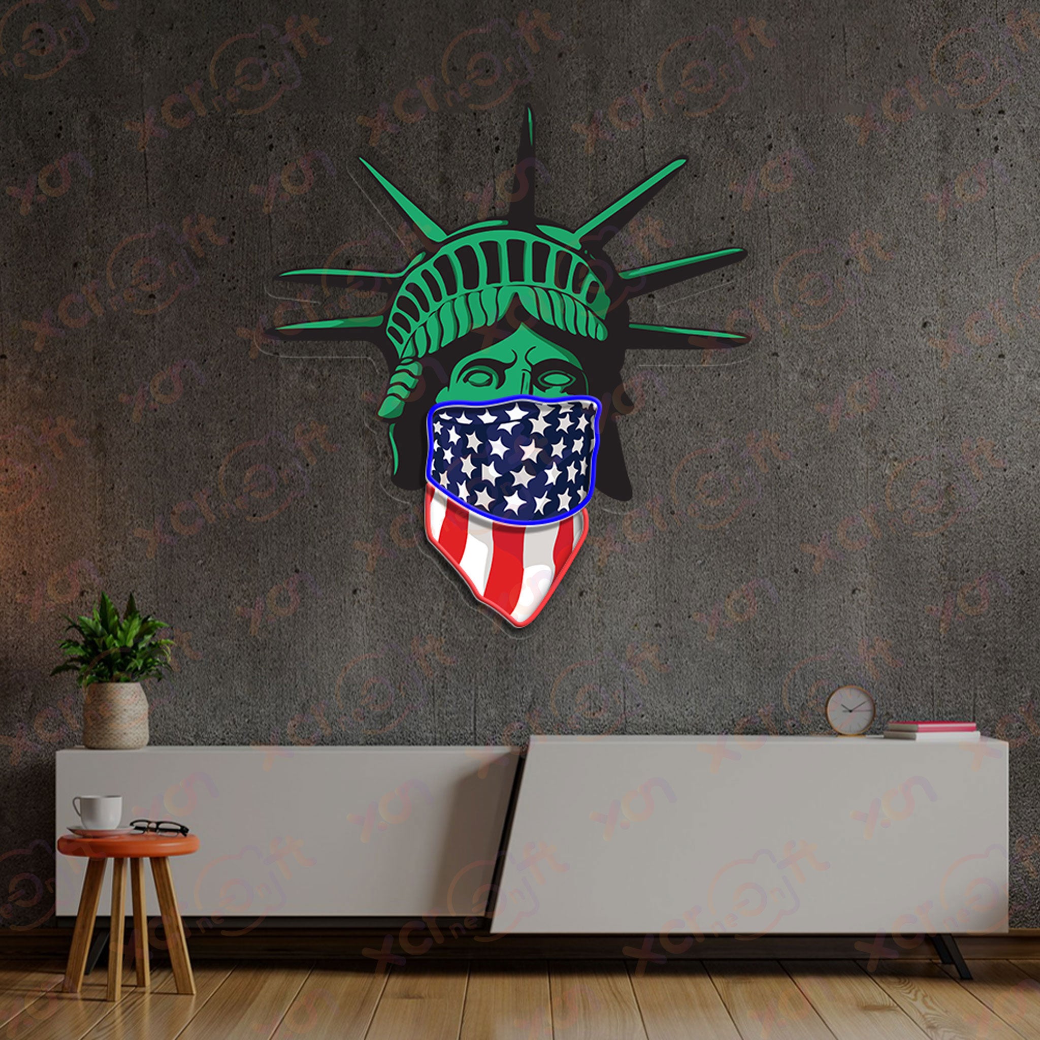 Liberty Queen With US Flag LED Neon Light