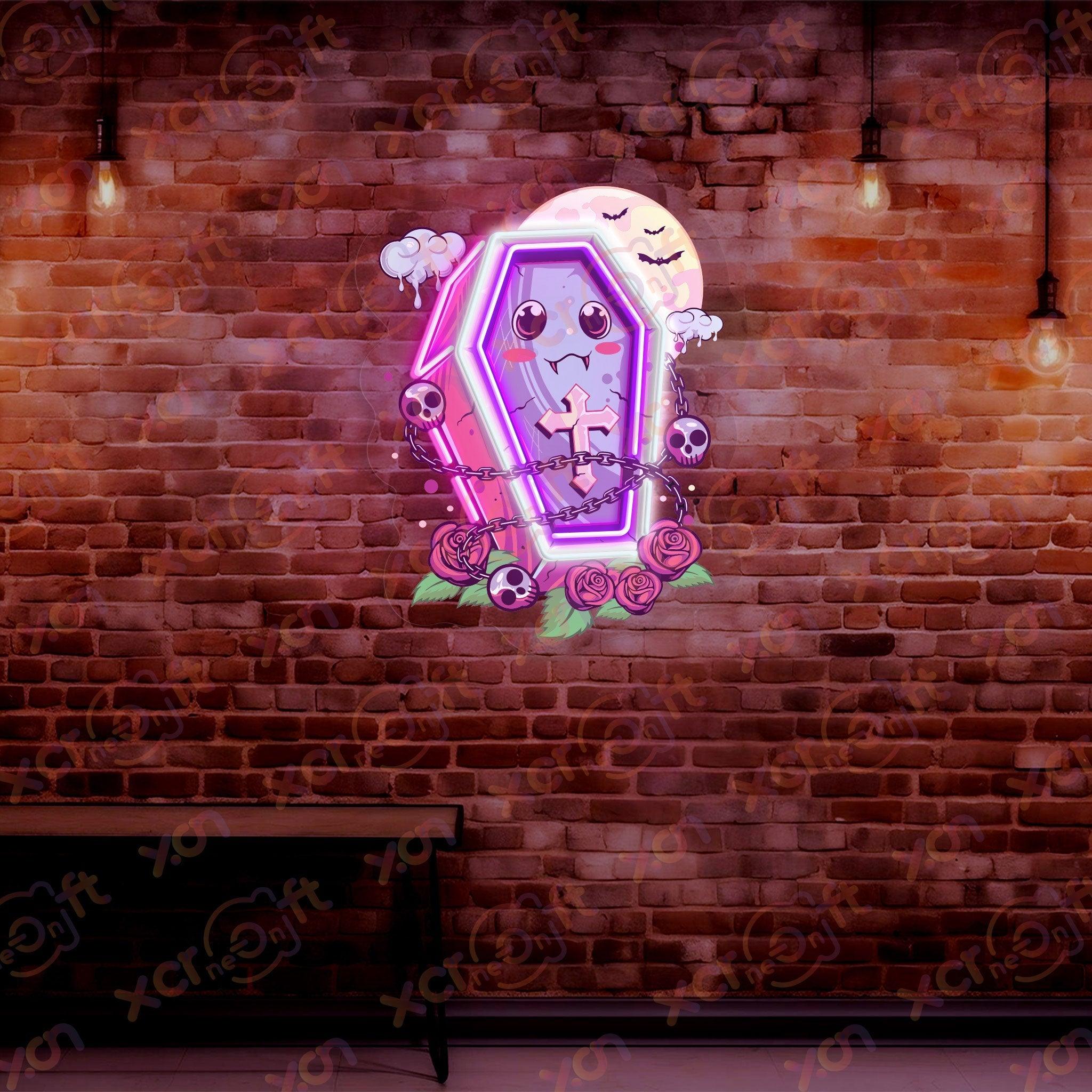 Kawaii coffin neon sign spooky vibes