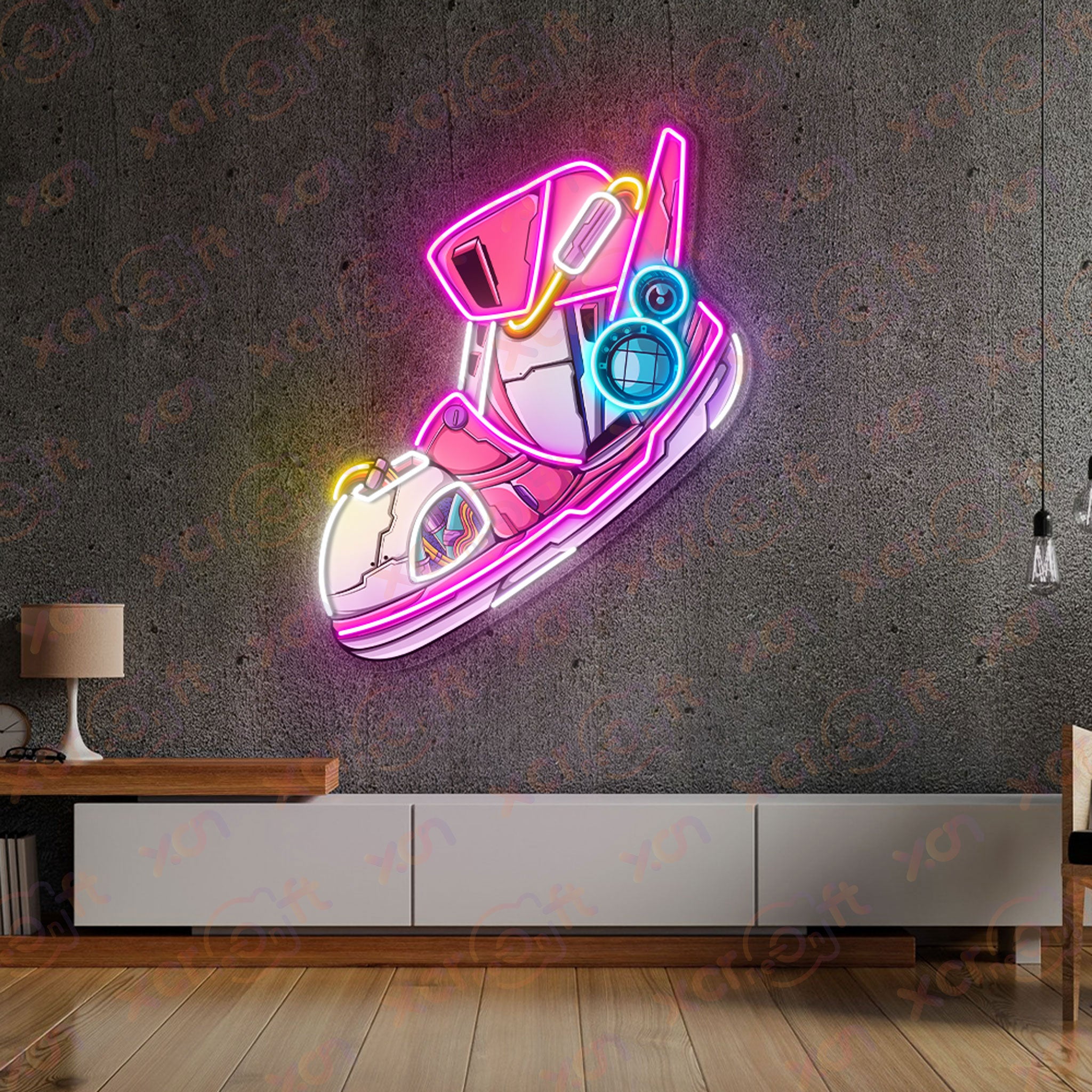 Futuristic Sneaker Wings UV Printed Neon Sign