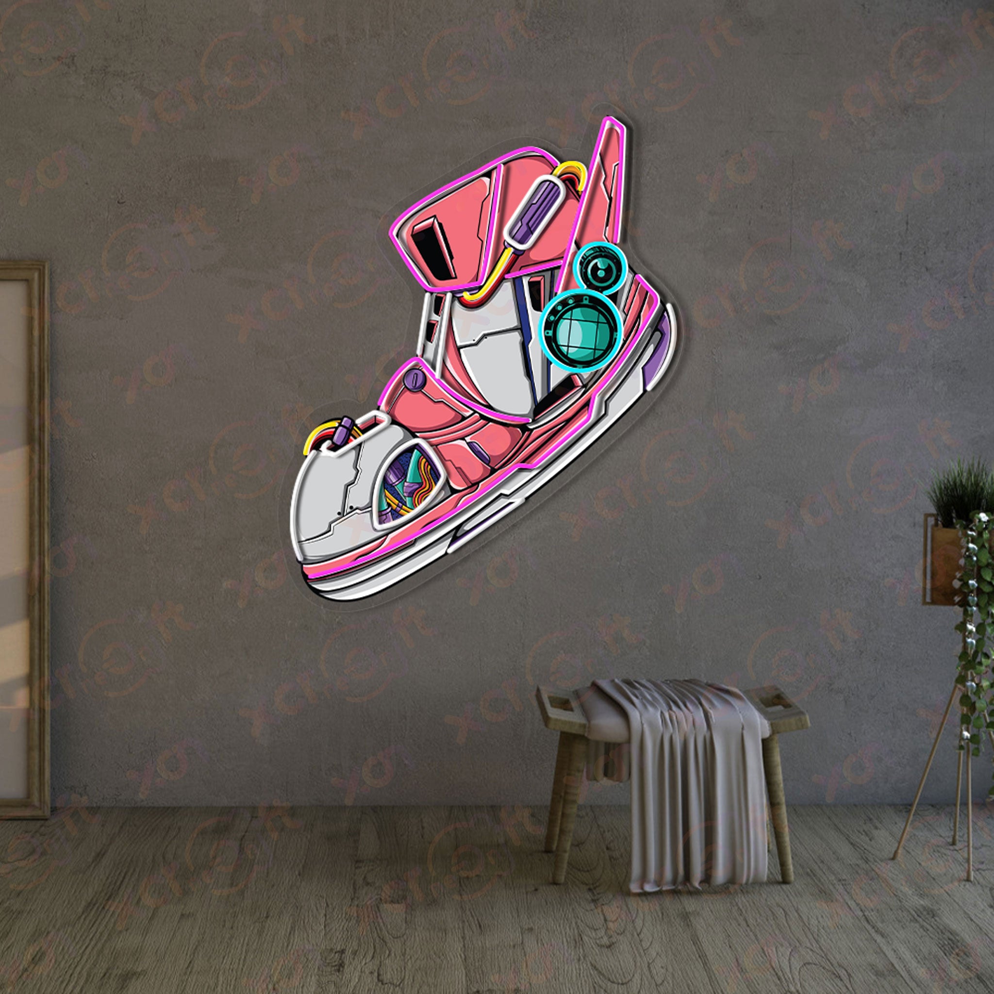 Futuristic Sneaker Wings UV Printed Neon Sign