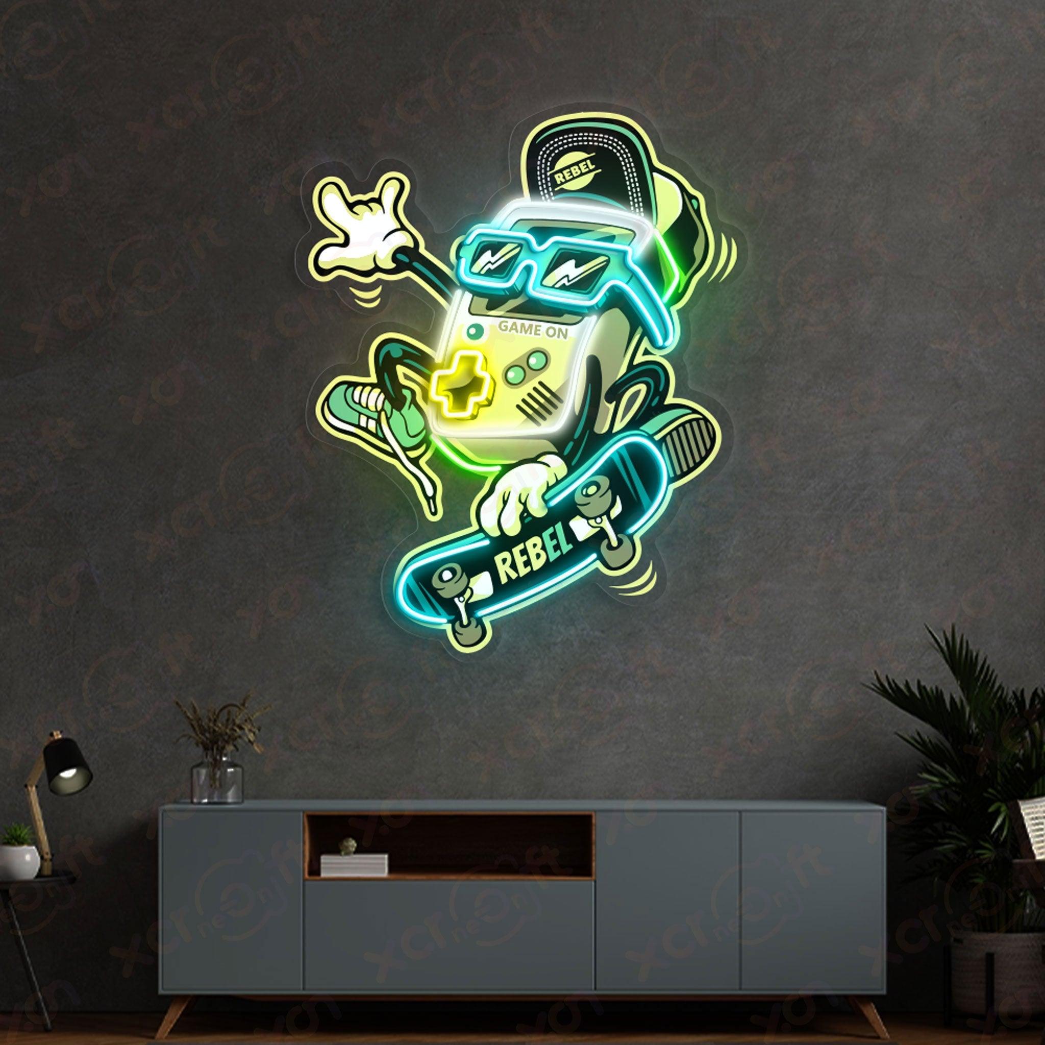 UV Printed Neon Sign retro game console skateboarder art