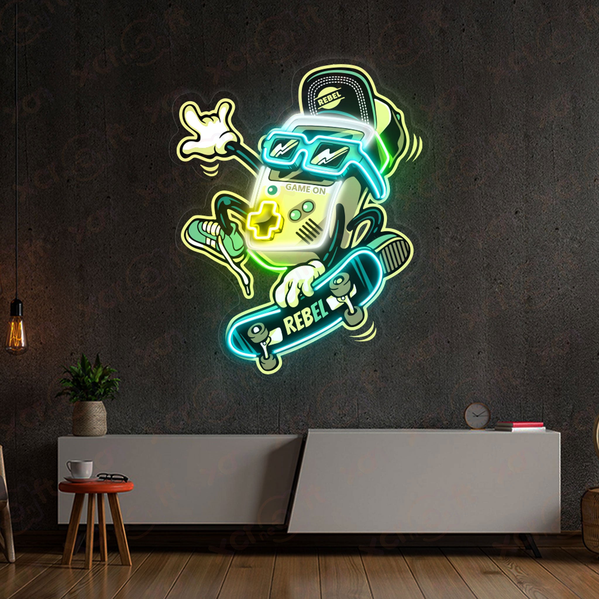 Rebel Skateboard UV Printed LED Neon Sign