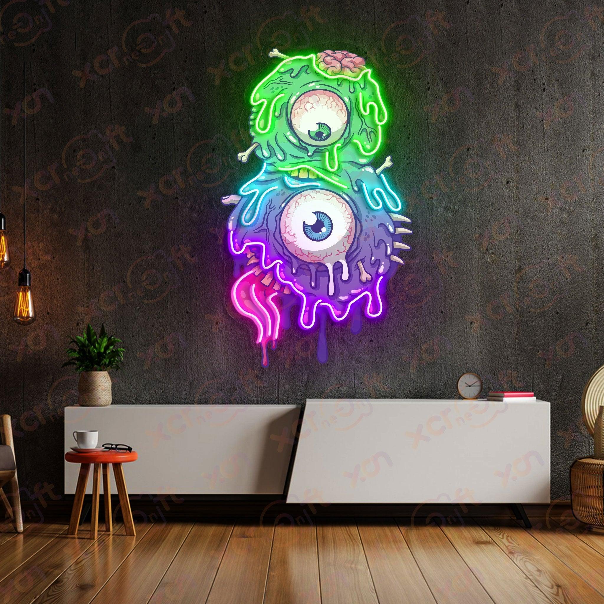 Custom LED neon spooky eyeball design unique neon wall art.