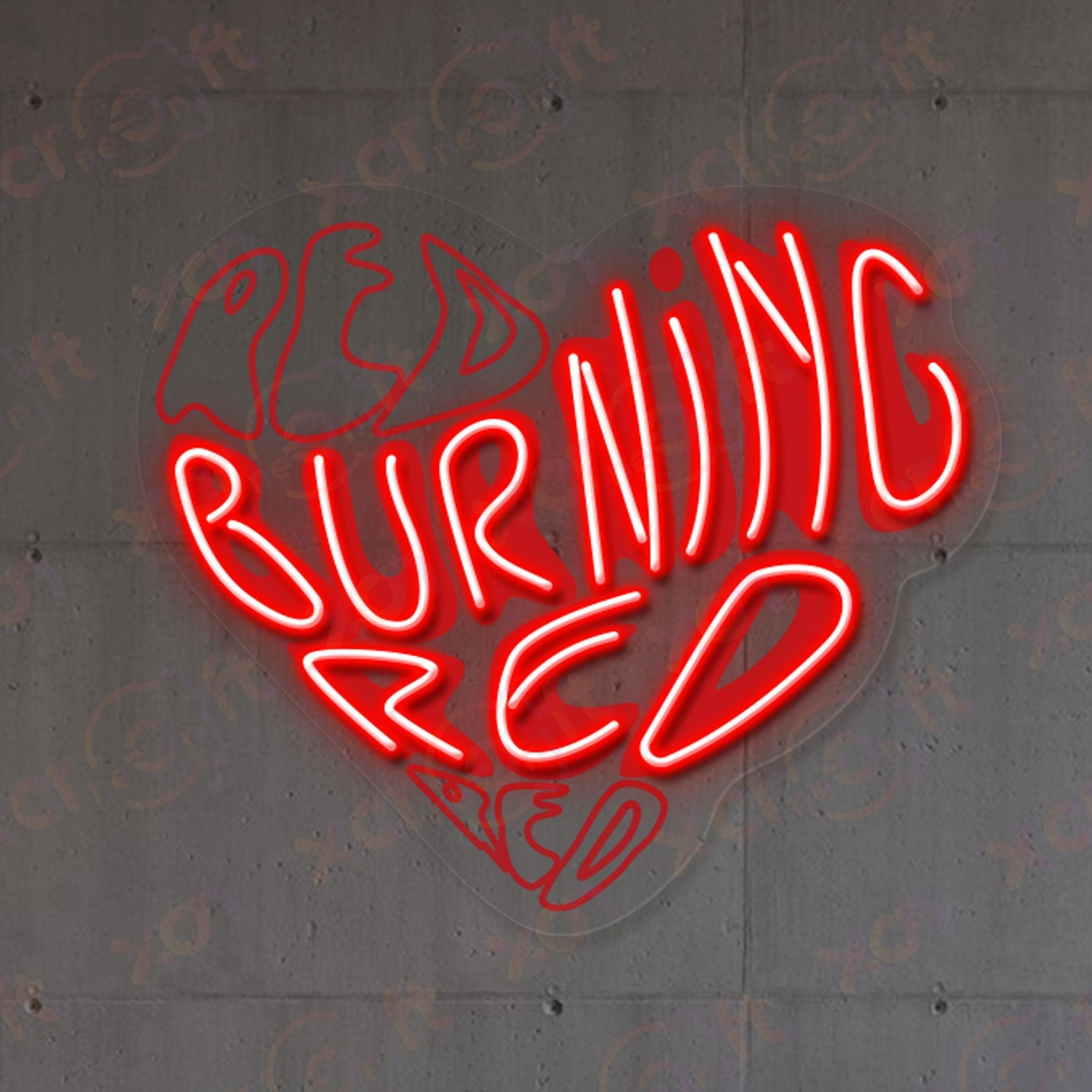 Burning Red Heart UV Printed Neon Sign