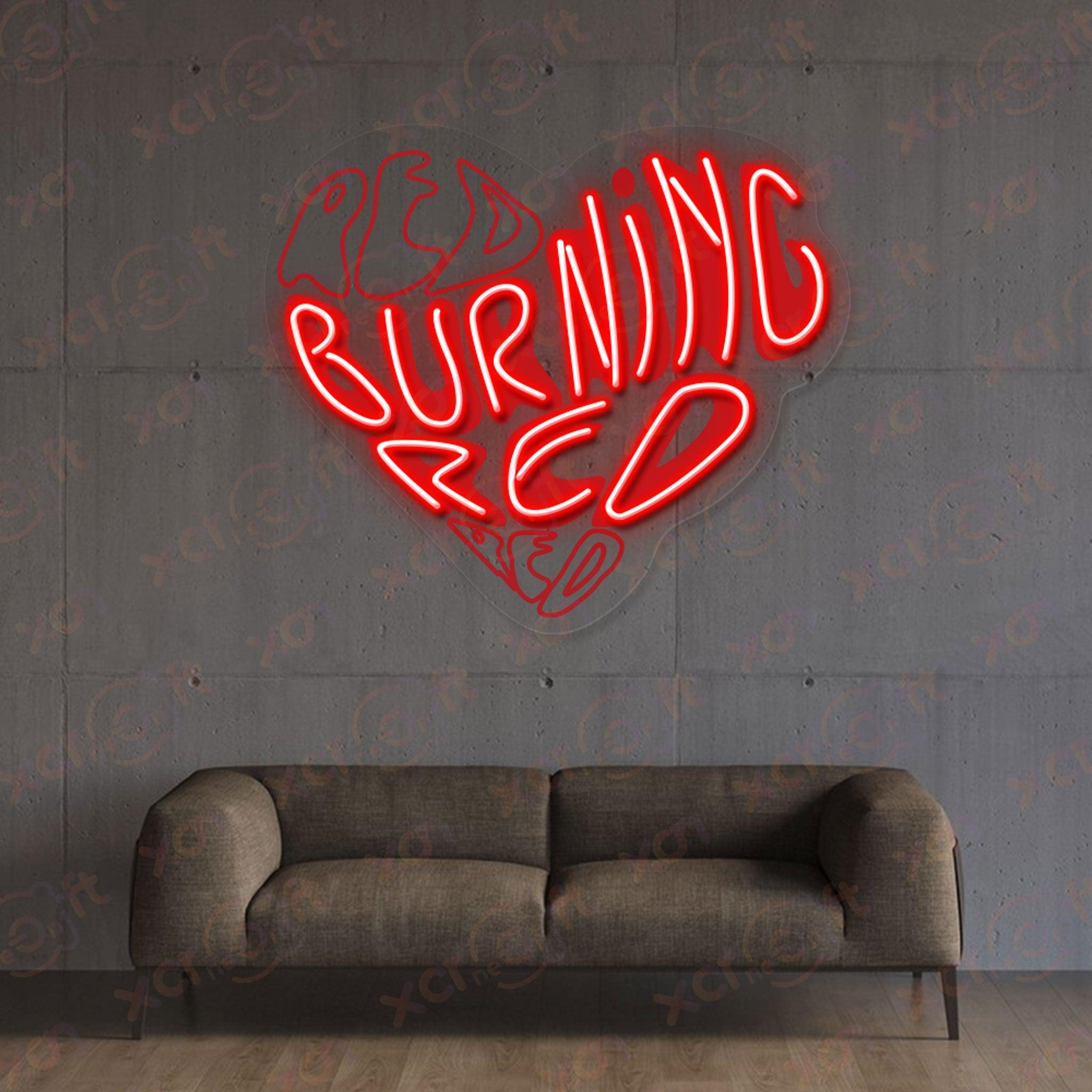 Burning Red neon sign, heart-shaped band logo, custom LED light.