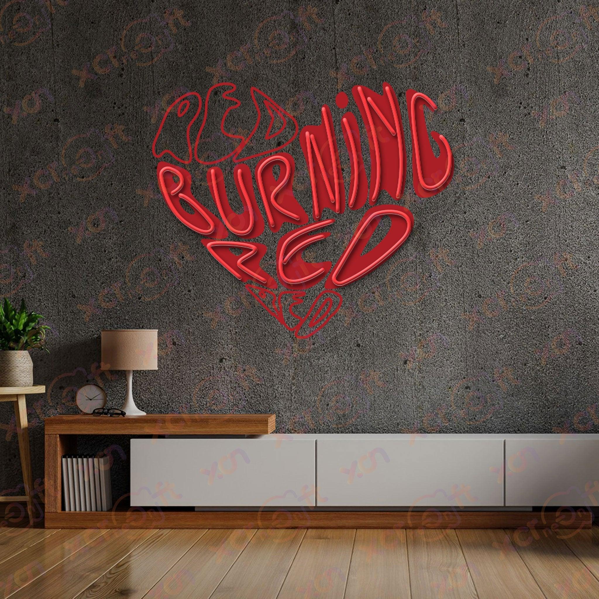 LED neon sign, Burning Red heart design, unique neon wall art.