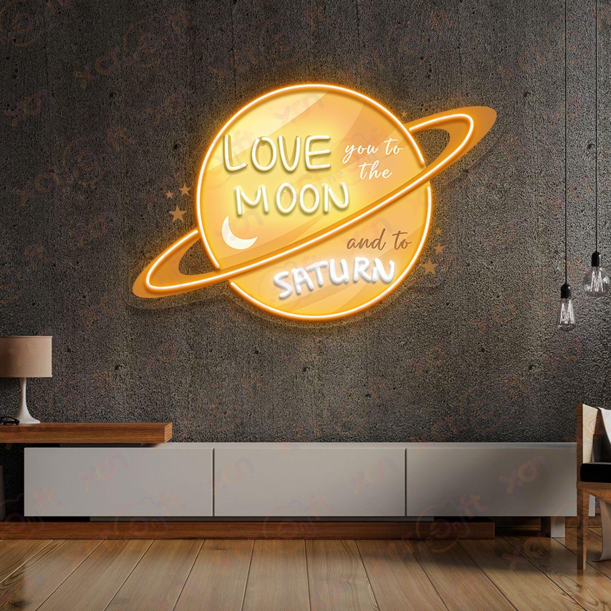 High-quality neon sign, "Love You to the Moon and Back," warm neon glow.