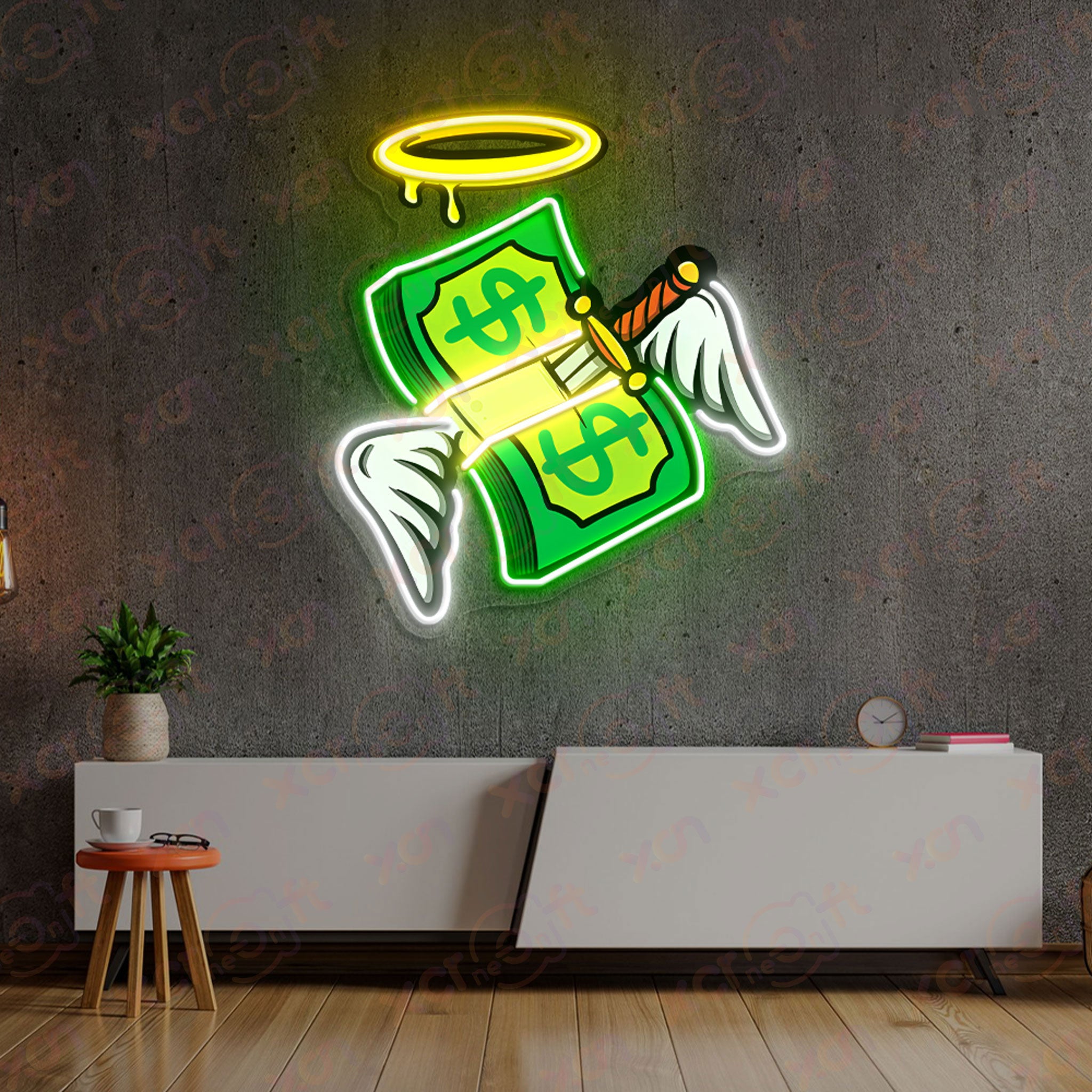 Floating Money UV Printed Neon Sign Artwork Decor