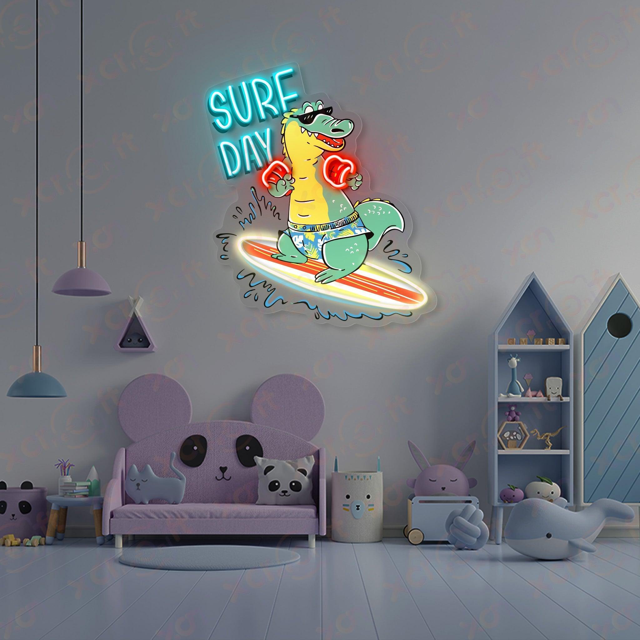 Crocodile Surfing LED UV Printed Neon Signs