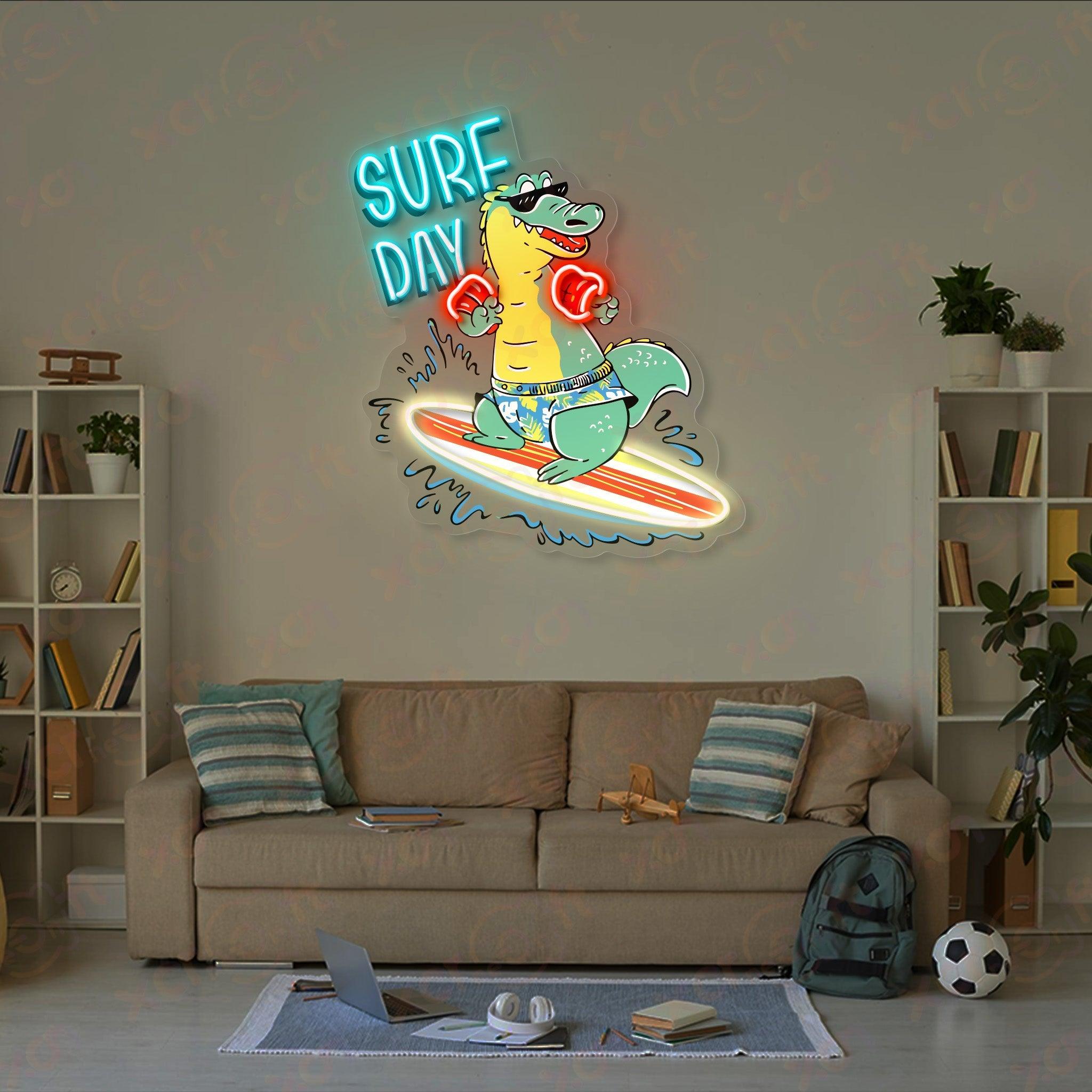 Crocodile Surfing LED UV Printed Neon Signs