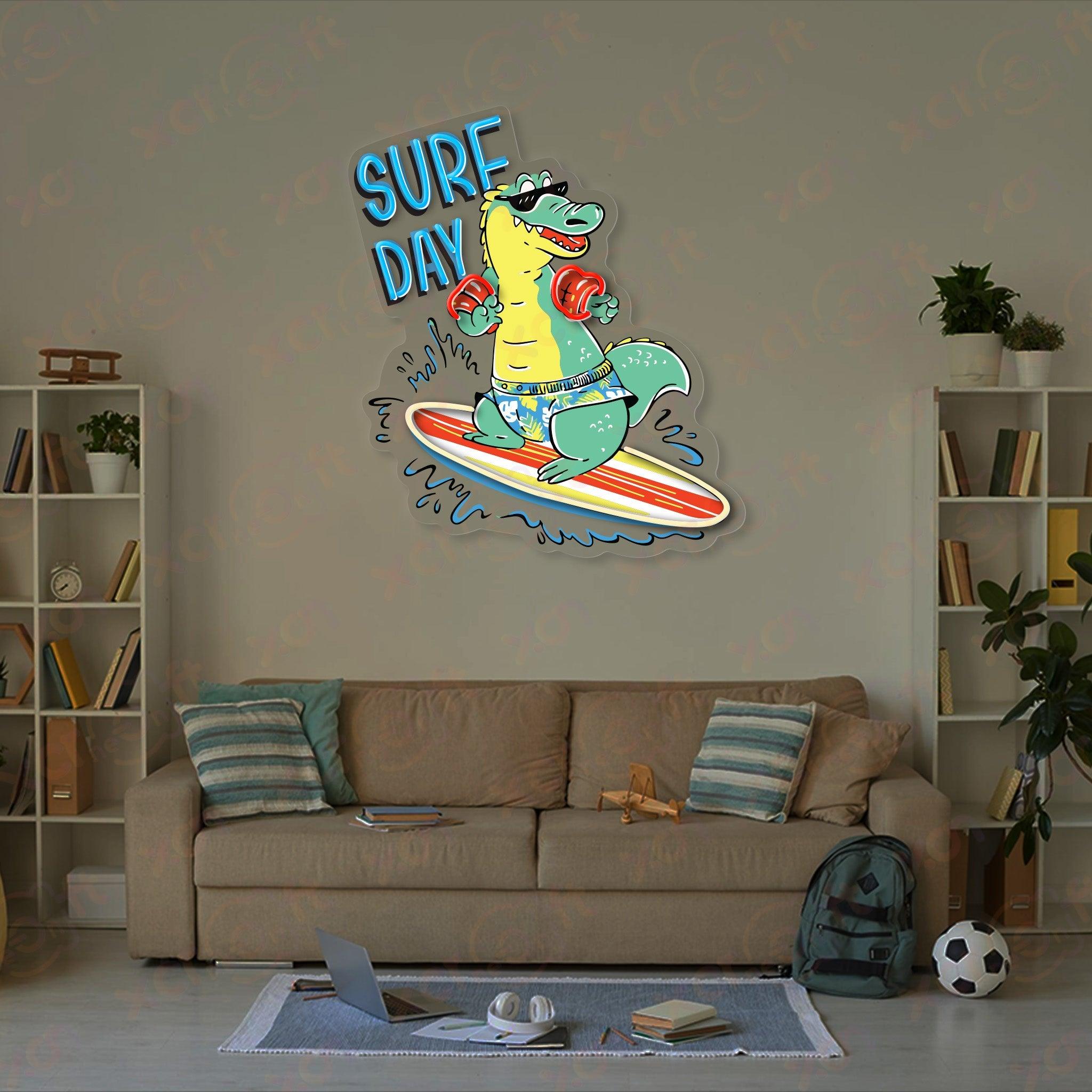 Crocodile Surfing LED UV Printed Neon Signs