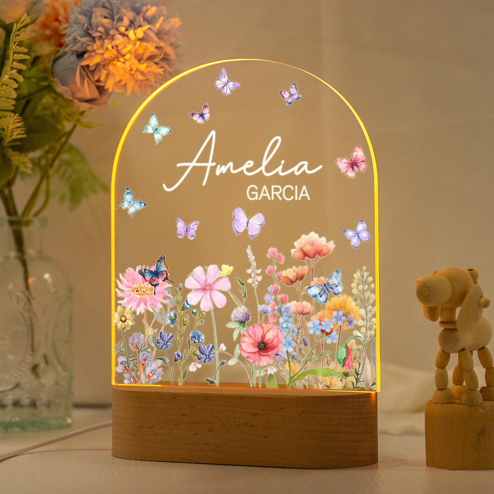 Custom Floral Butterfly Name Night Light