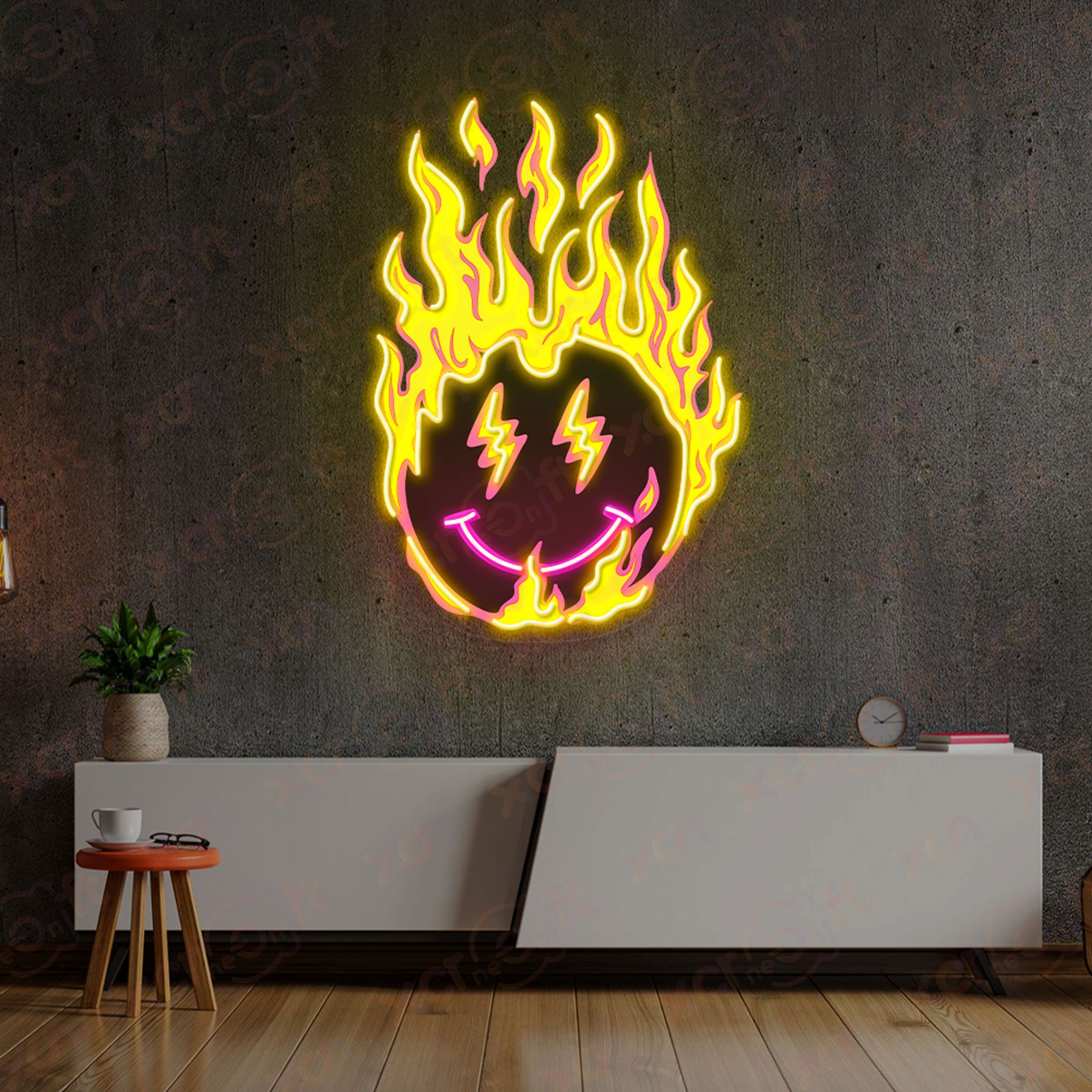 Fire Smley Face Neon Wall Art Holloween Season