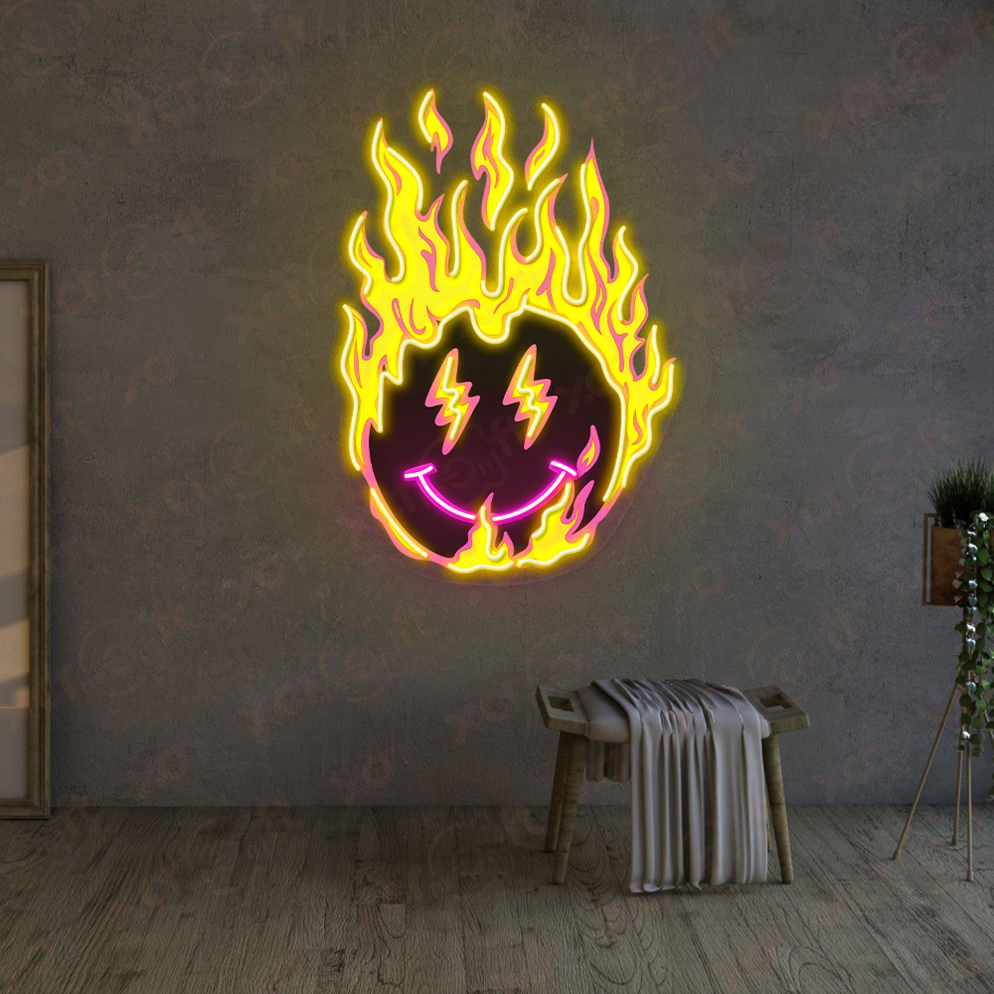 Fire Smley Face Neon Wall Art Holloween Season