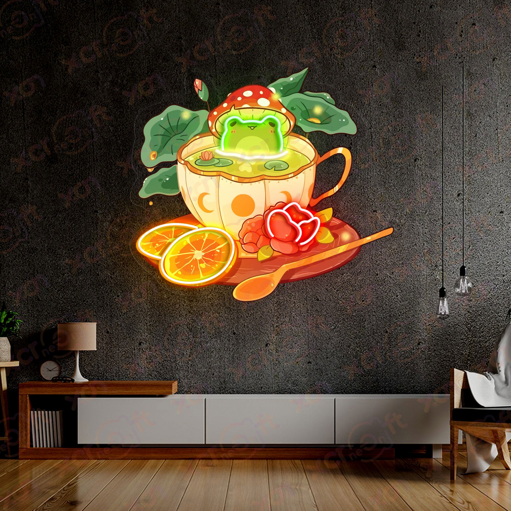 Cute Frog Tea Cup Neon Wall Art Kids Room