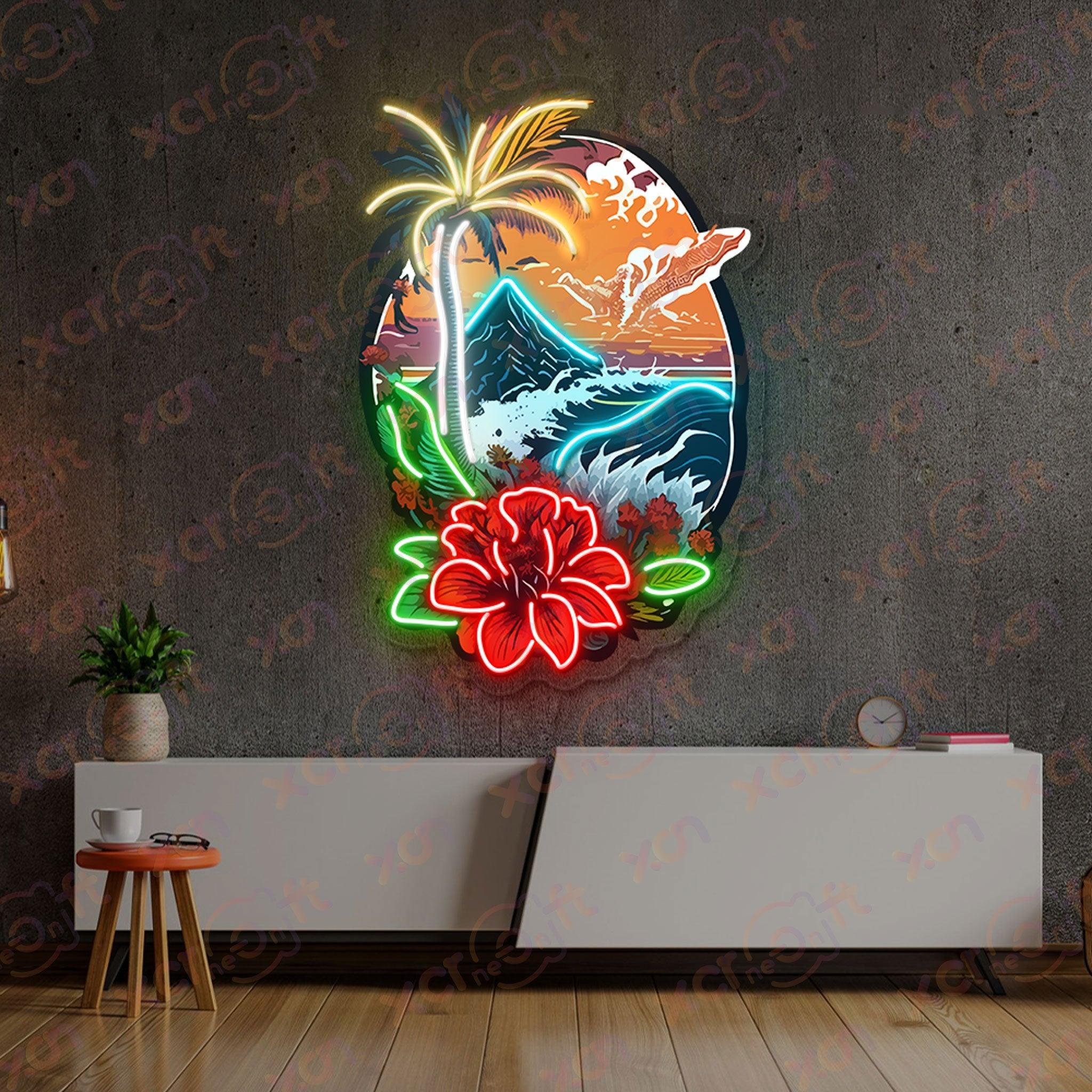 UV printed neon sign idyllic island escape vibrant wall decor