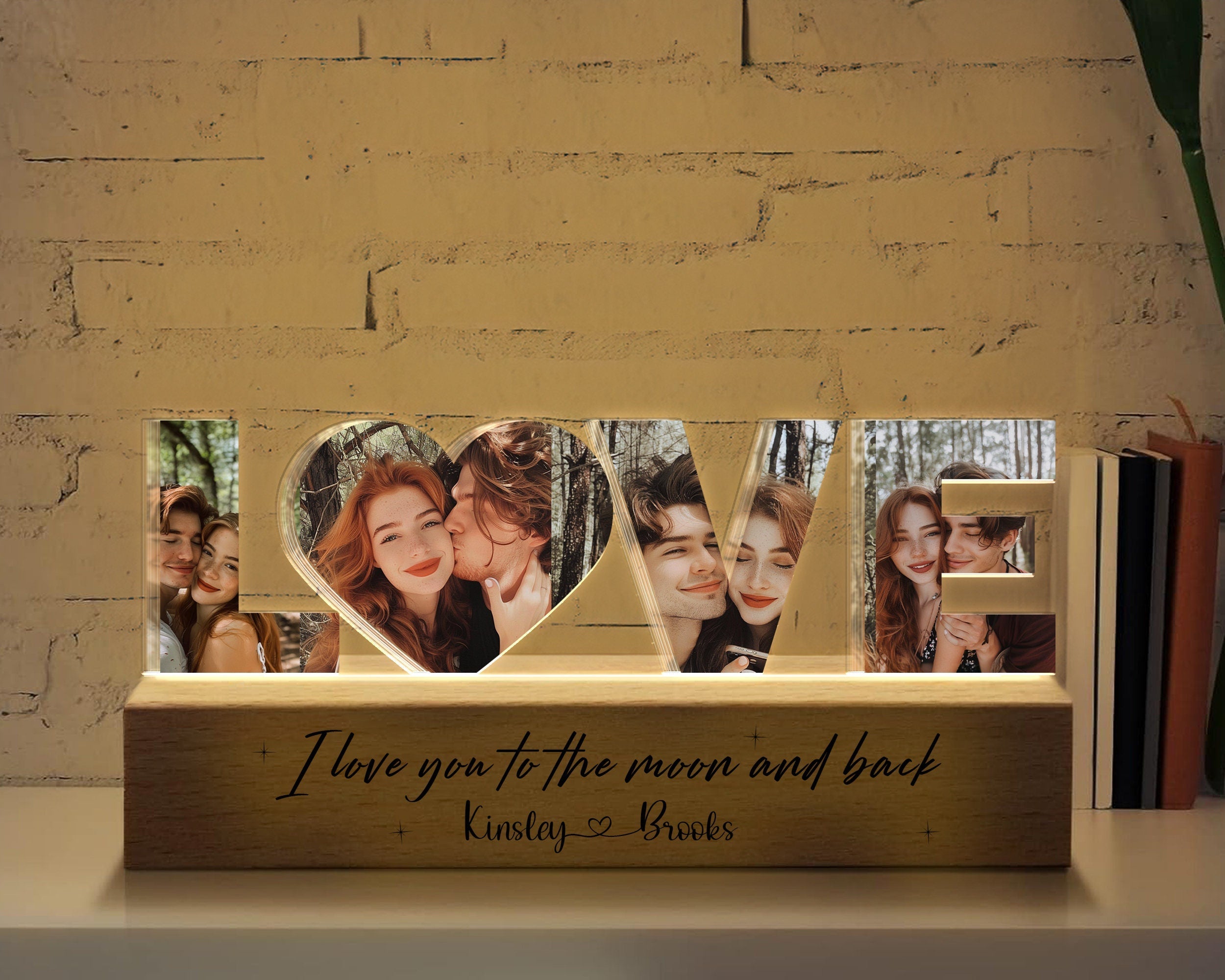 Personalized Couple Photo Collage Night Light - L.O.V.E Shape