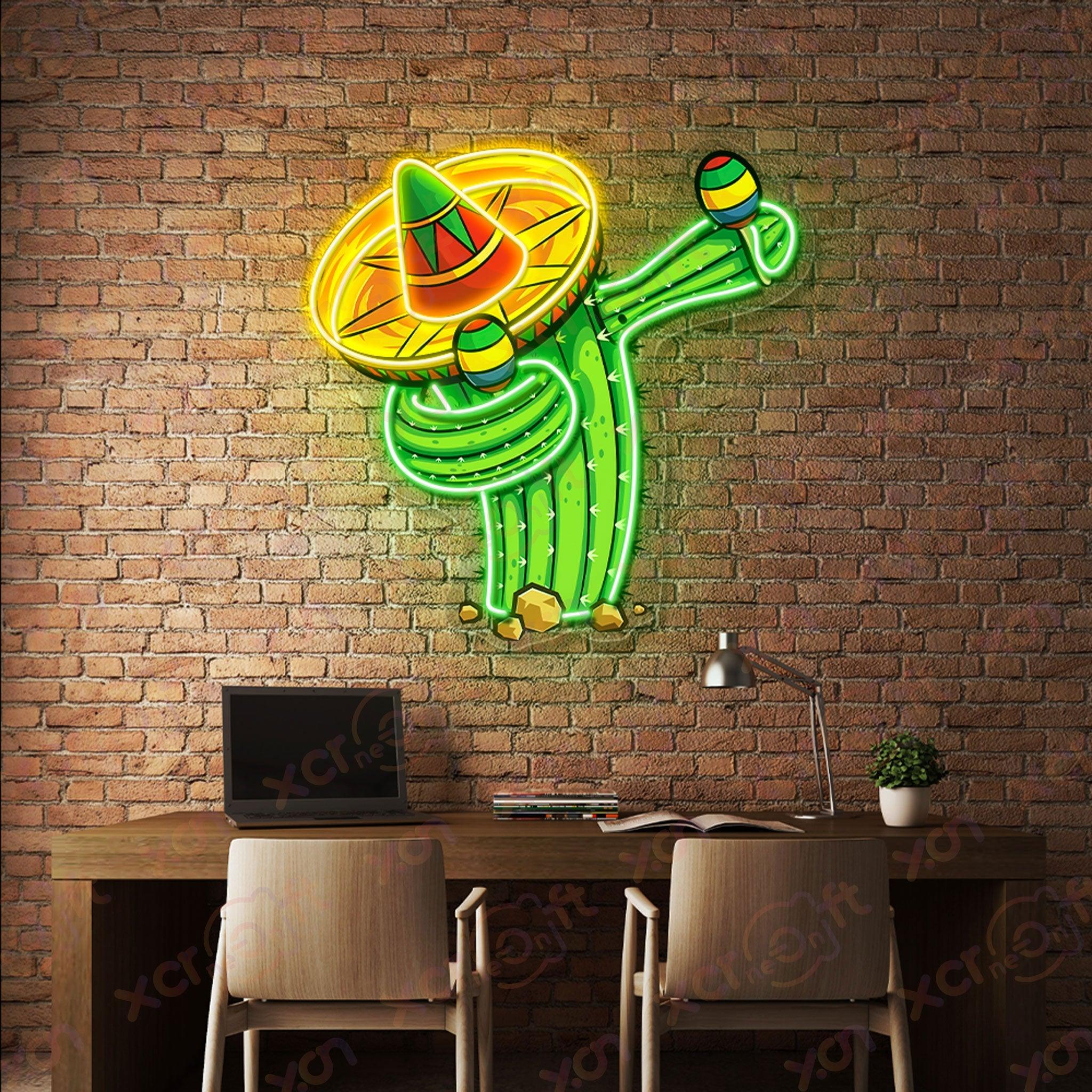 Custom LED neon sign, funny cactus character, unique neon light.