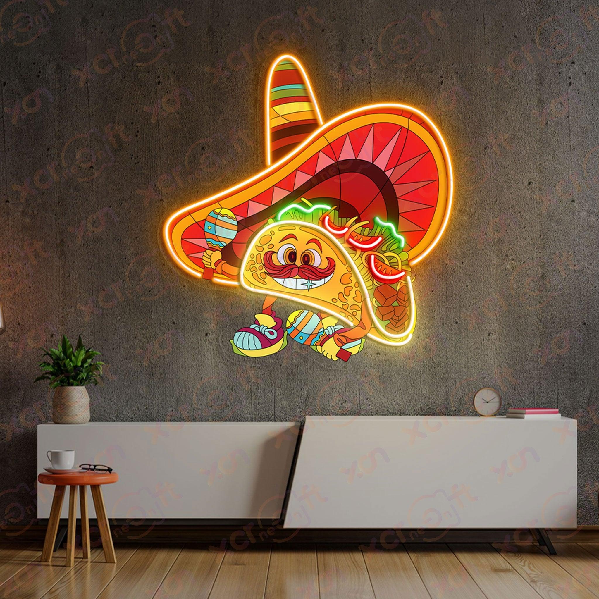 Custom LED neon taco, festive decor light.