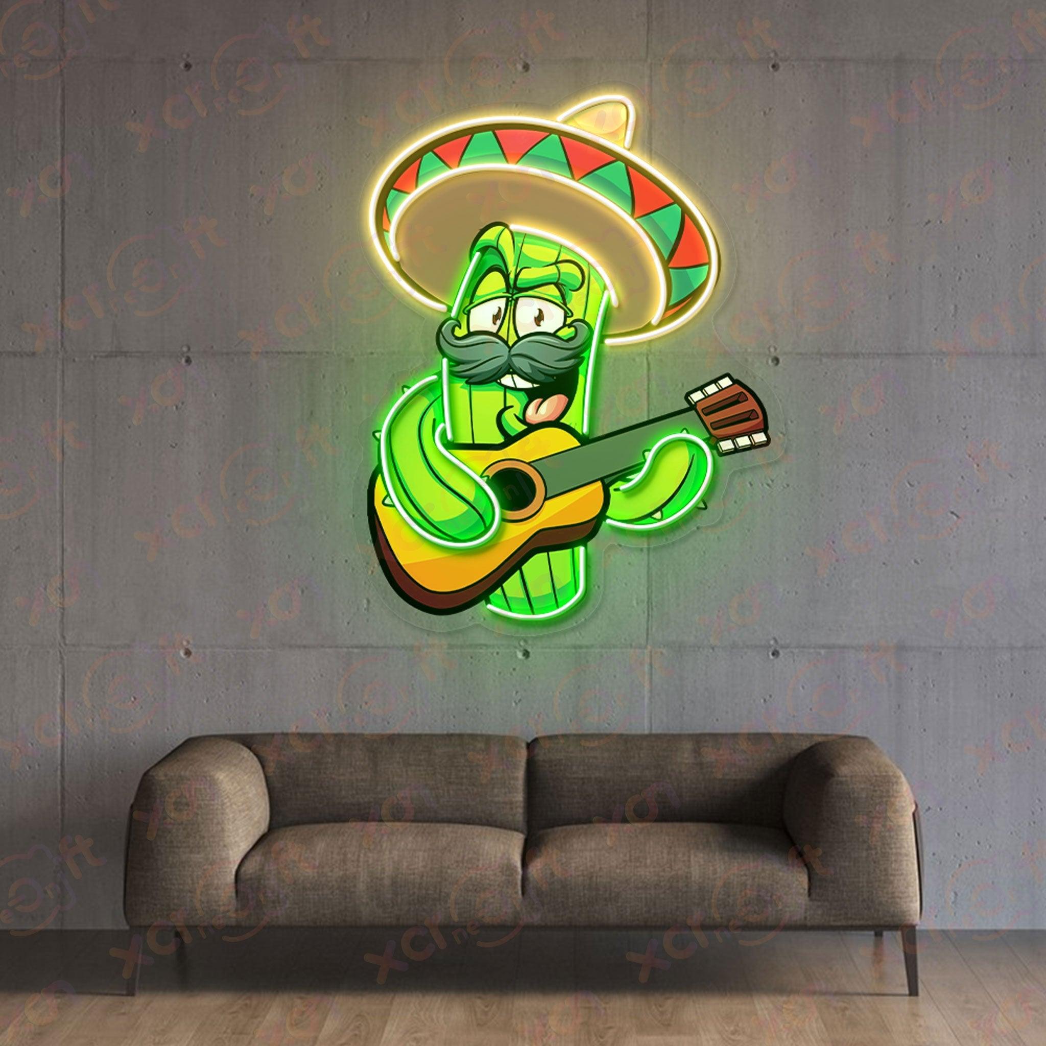 High-quality neon sign, funny cactus character.