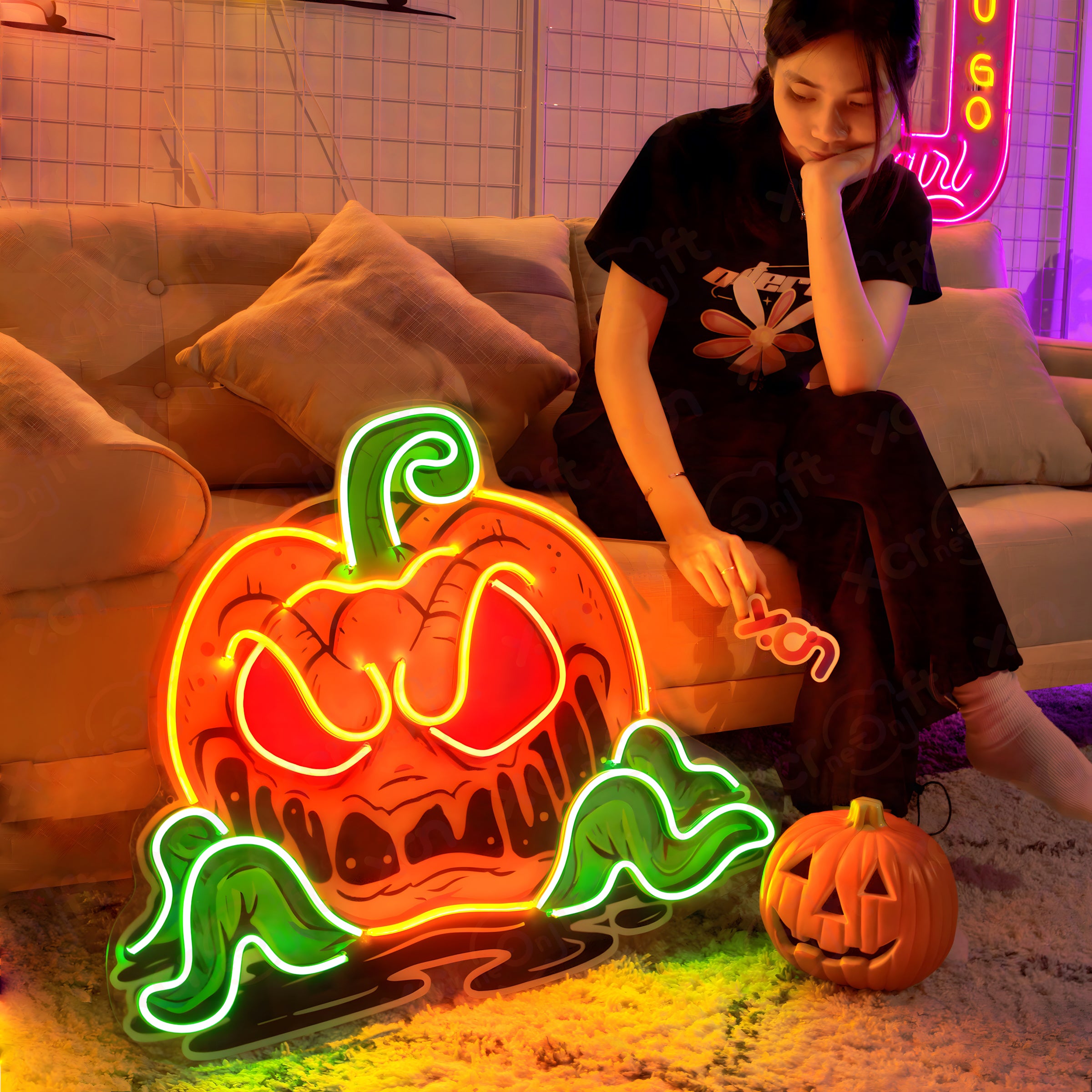 Pumpkin Monster UV Printed LED Neon Sign