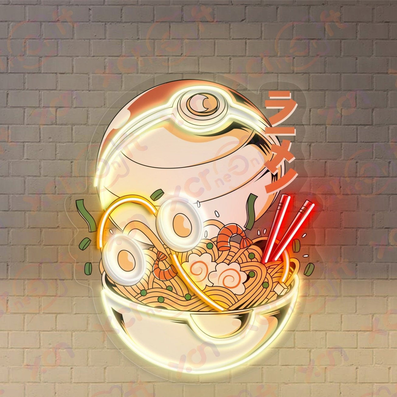 Poke Ramen Ball UV Custom Neon Sign Cartoon Decor