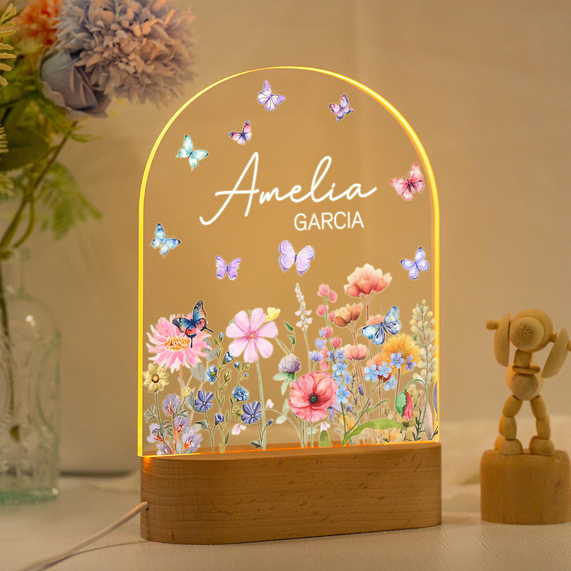 Custom Floral Butterfly Name Night Light